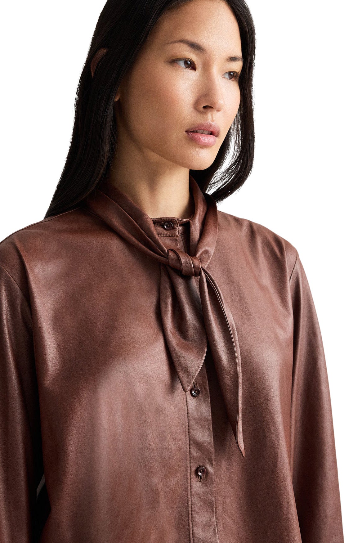 TWP Leather Shirt with Tie Insert in Cigar