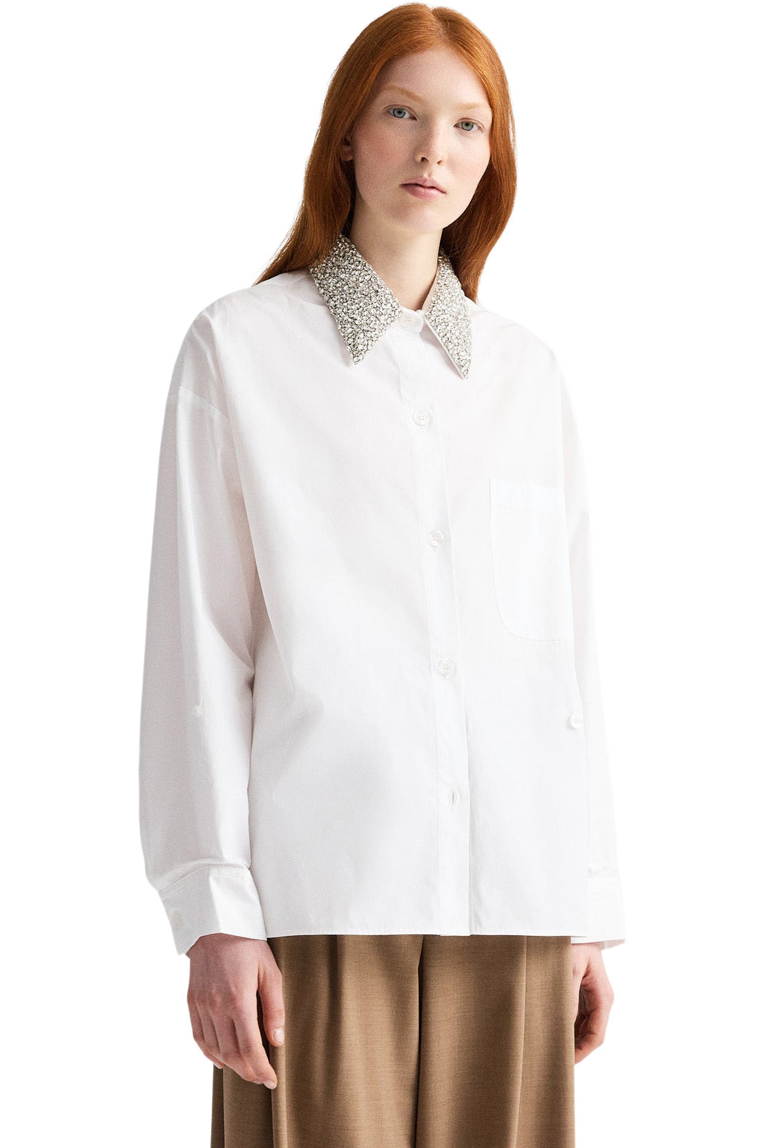 TWP New Earl Shirt with Crystal Collar in White