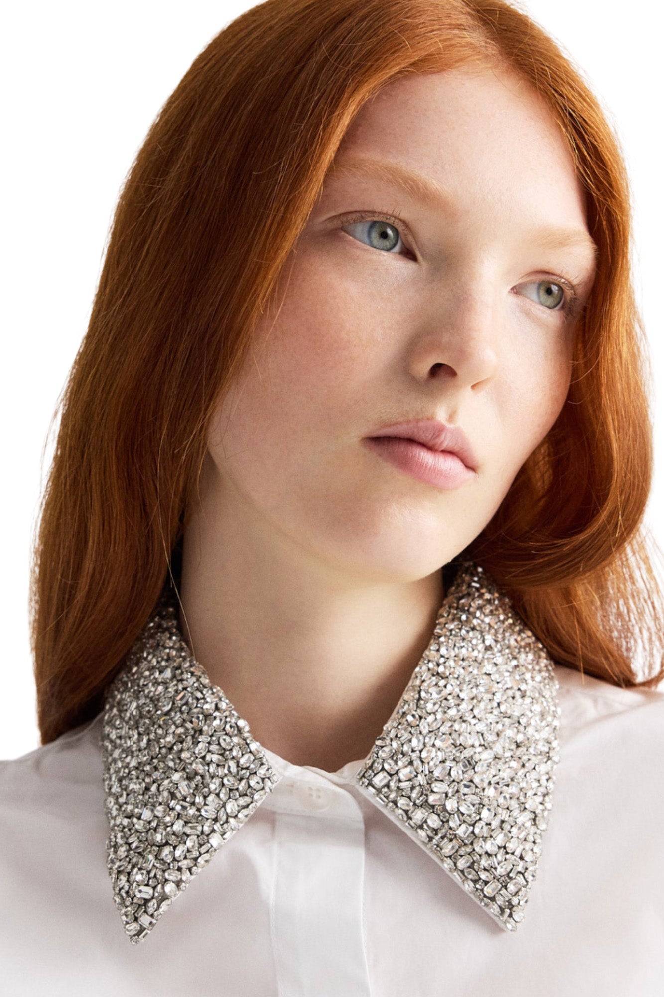 TWP New Earl Shirt with Crystal Collar in White