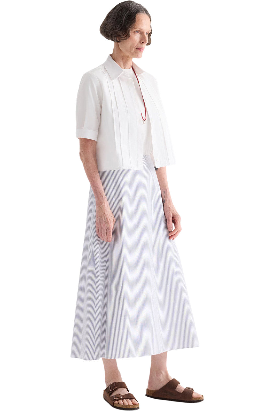 TWP Short Lived Placket with Cherry Pleats in White