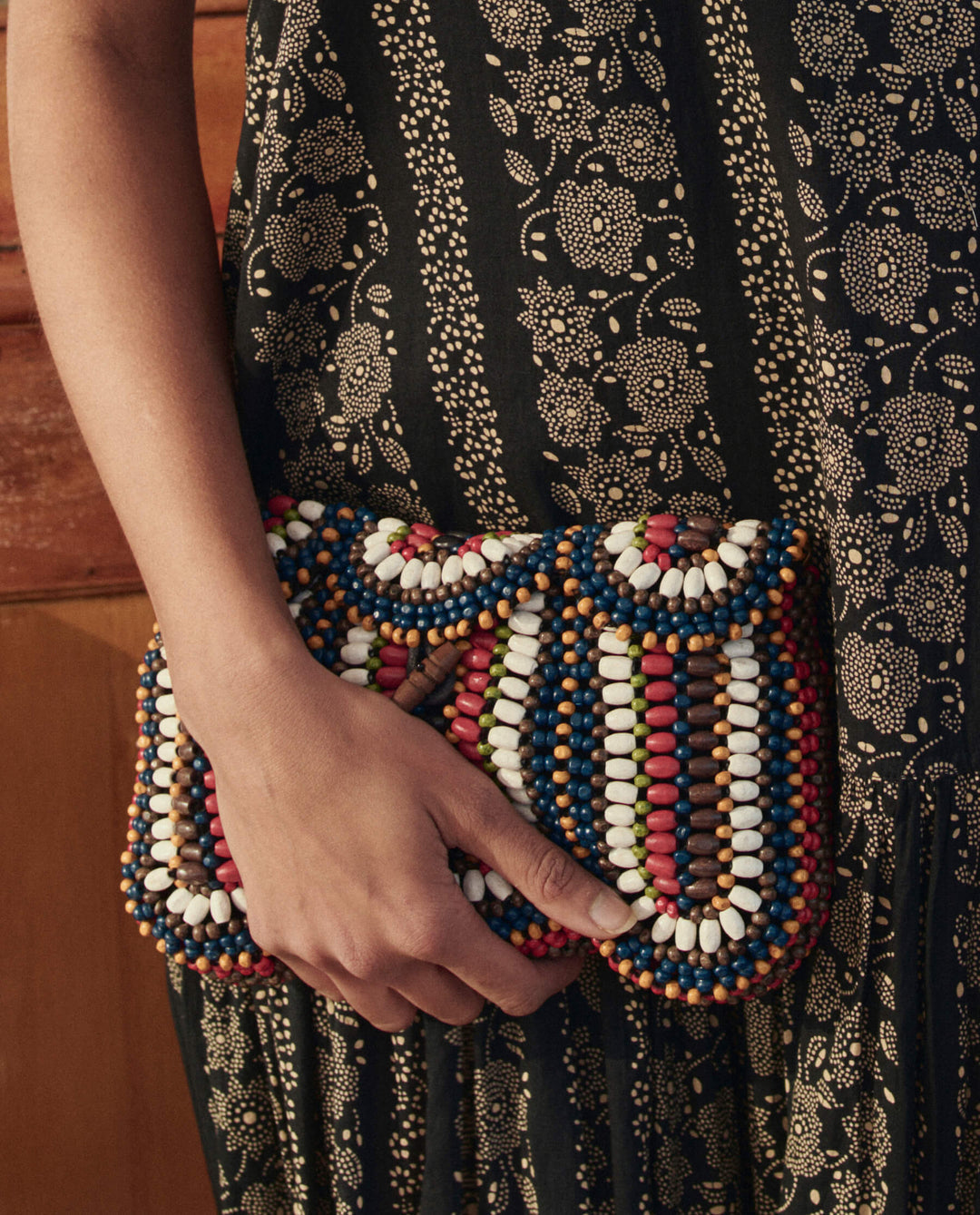 The Great Beaded Clutch in Cabana Stripe