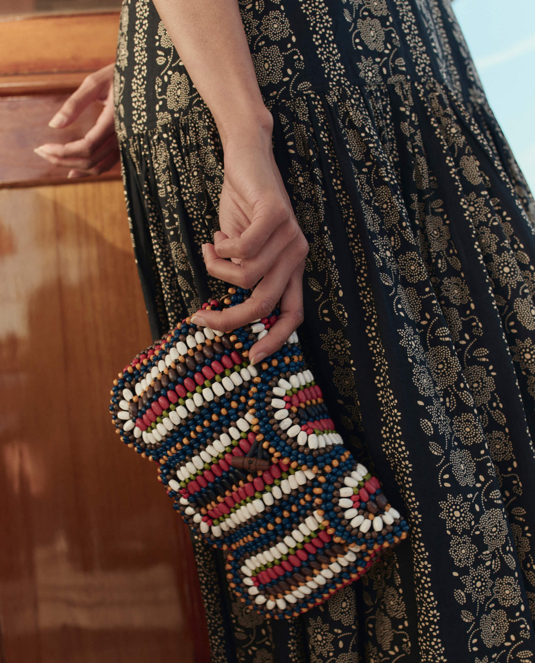 The Great Beaded Clutch in Cabana Stripe