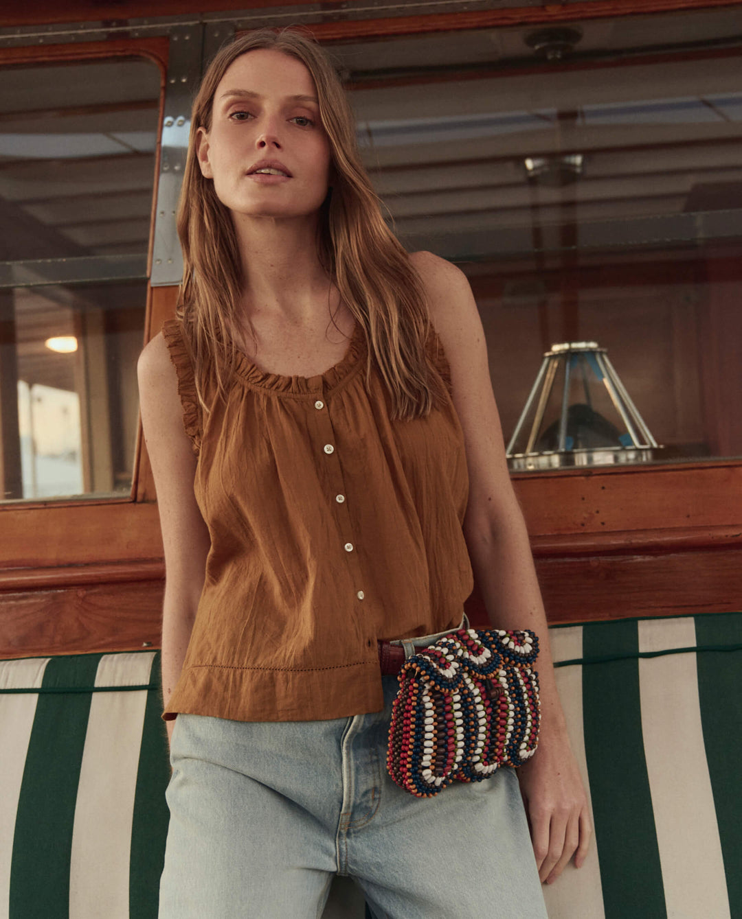 The Great Beaded Clutch in Cabana Stripe