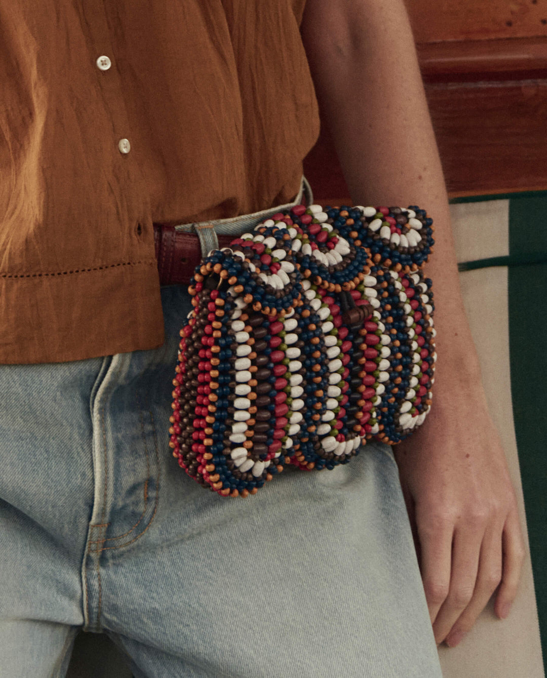 The Great Beaded Clutch in Cabana Stripe