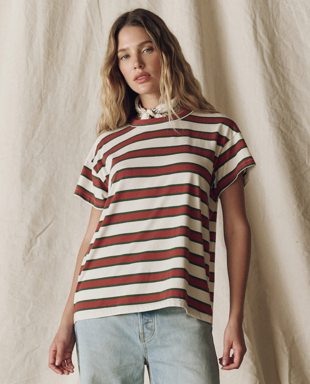 The Great Boxy Crew in Cream Bridle Stripe