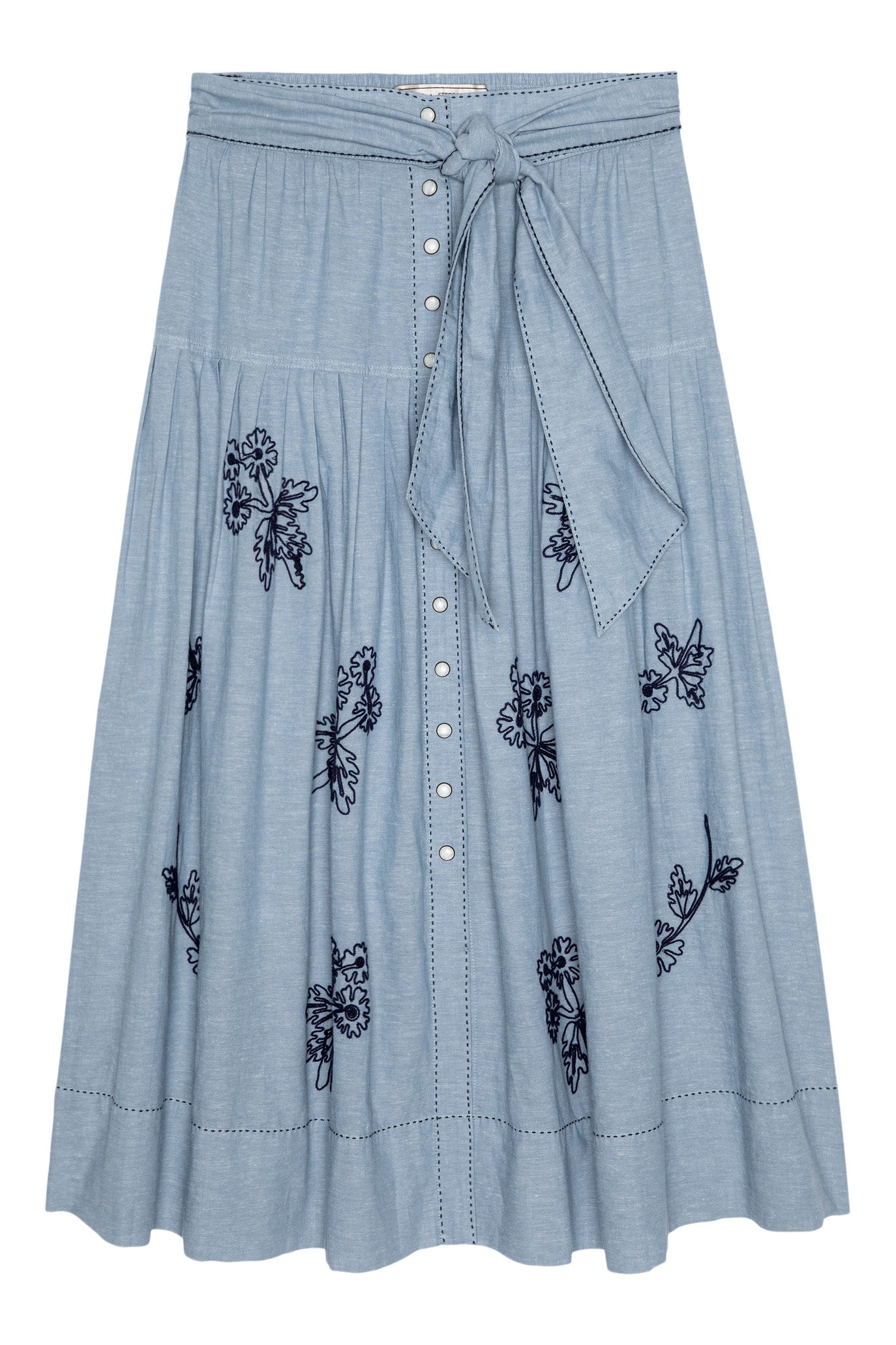 The Great x Stetson Western Embroidered Highland Skirt in Chambray