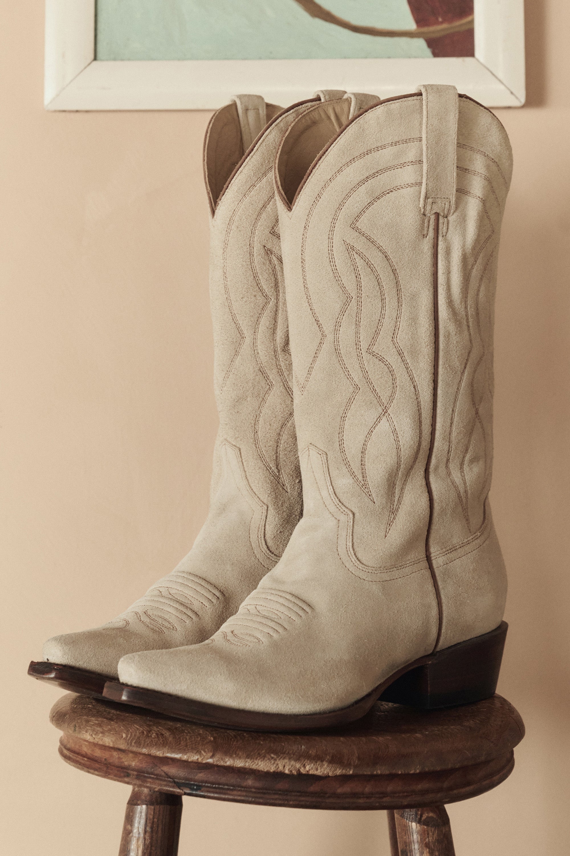 The Great x Stetson Suede Cowboy Boot in Pearl