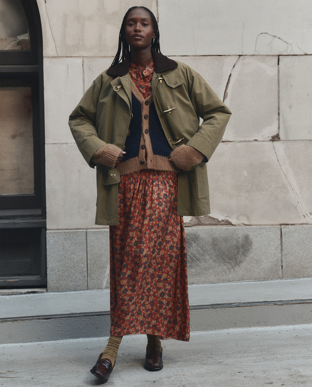 The Great Firefighter Jacket in Olive with Chocolate