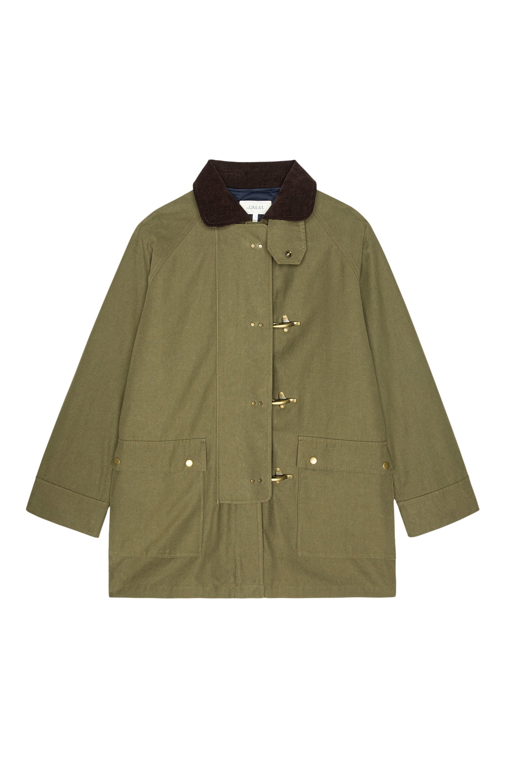 The Great Firefighter Jacket in Olive with Chocolate