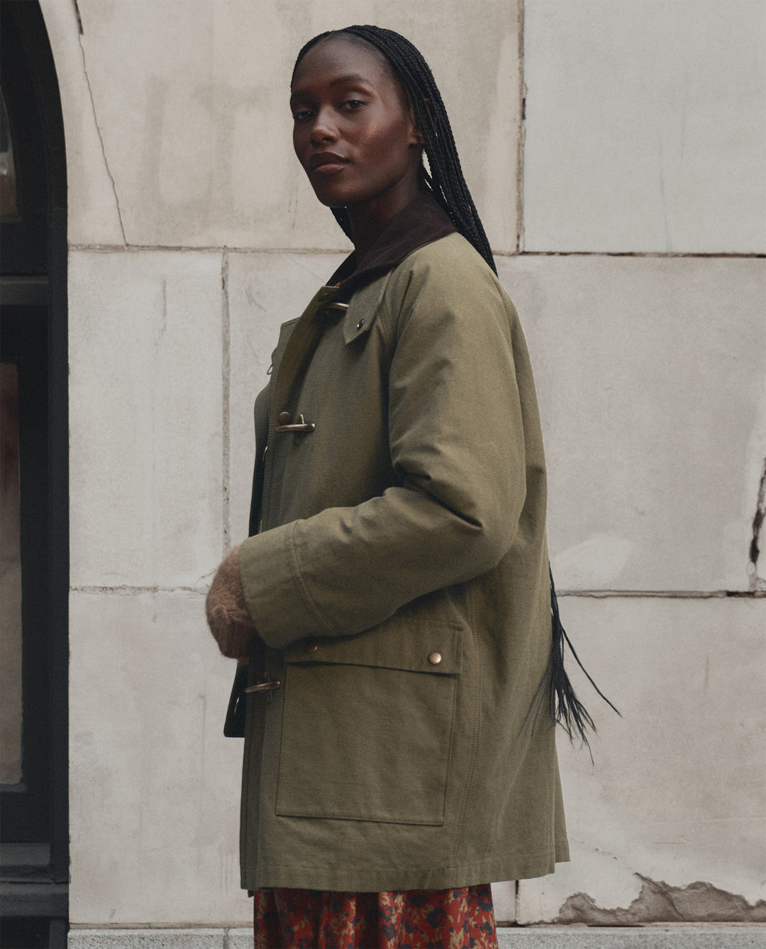 The Great Firefighter Jacket in Olive with Chocolate