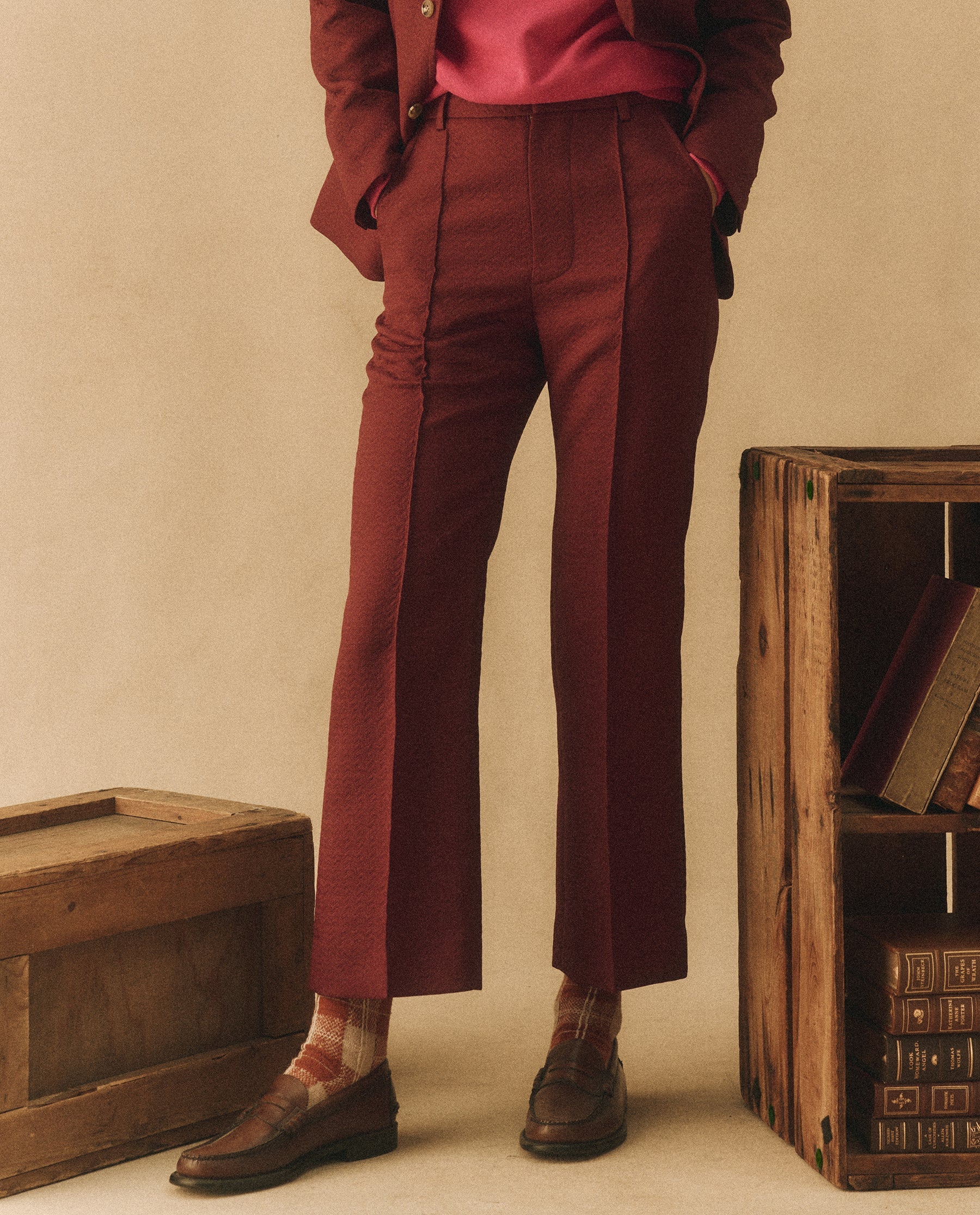 The Great Geo Jacquard Prim Trousers in Mulled Wine