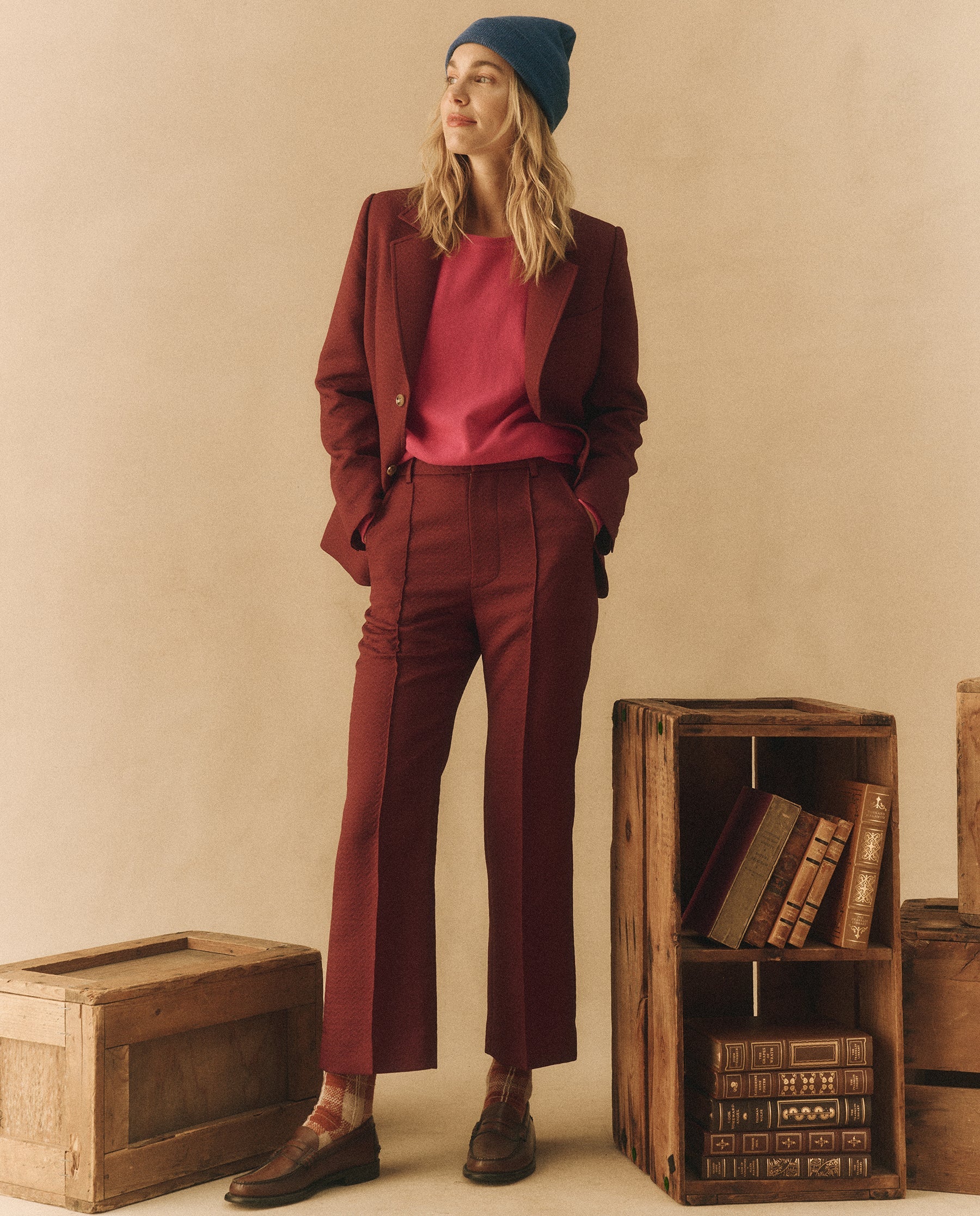 The Great Geo Jacquard Prim Trousers in Mulled Wine