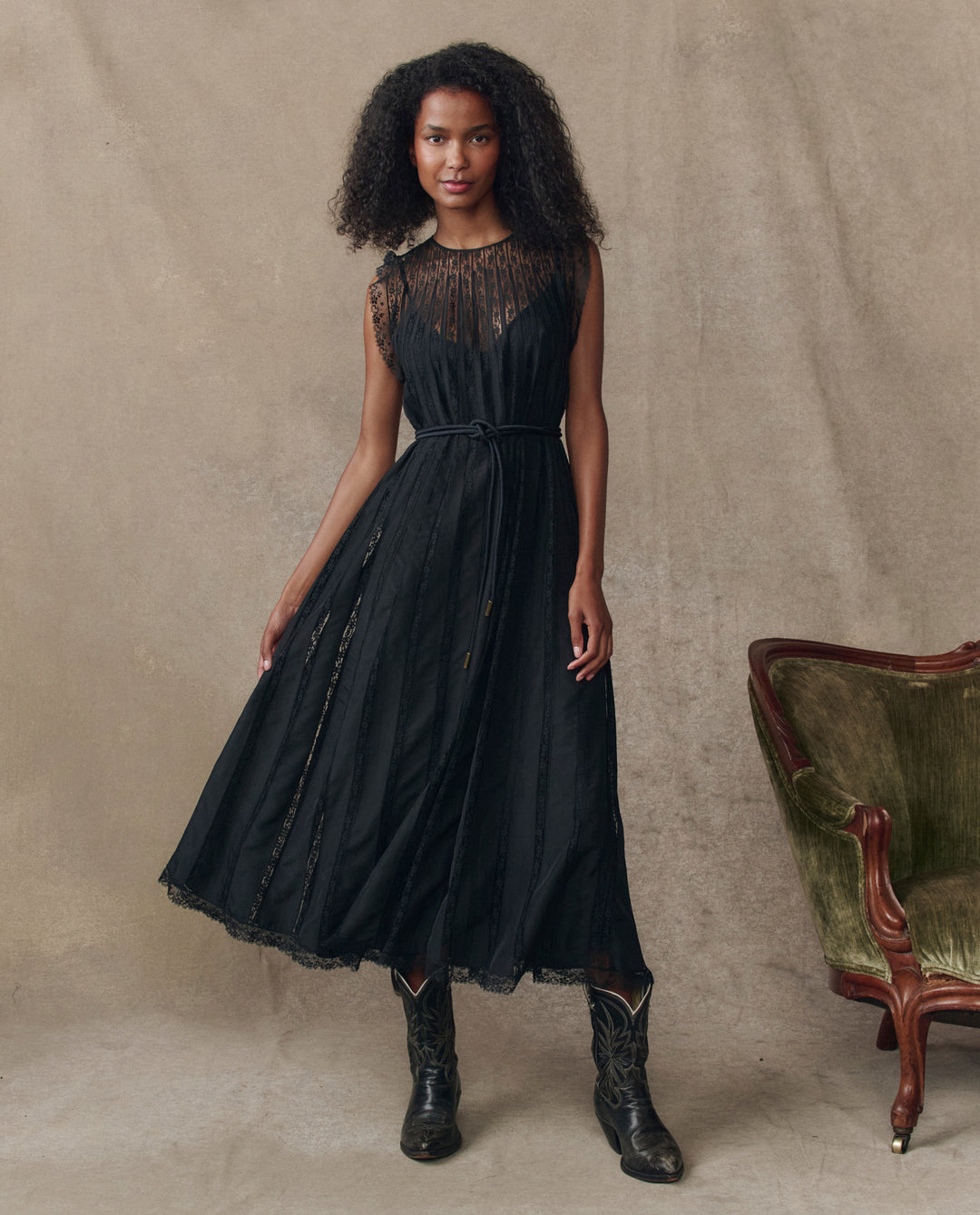 The Great Keepsake Lace Column Dress in Black