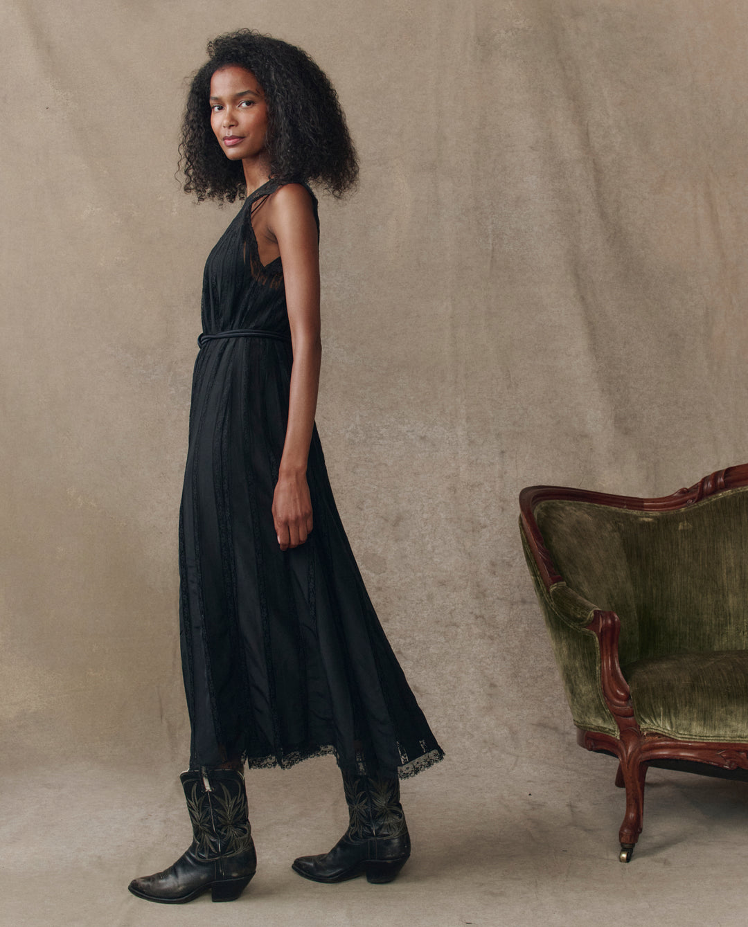 The Great Keepsake Lace Column Dress in Black