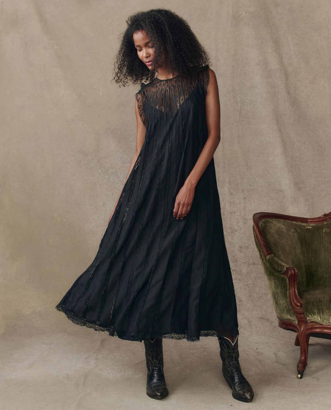 The Great Keepsake Lace Column Dress in Black