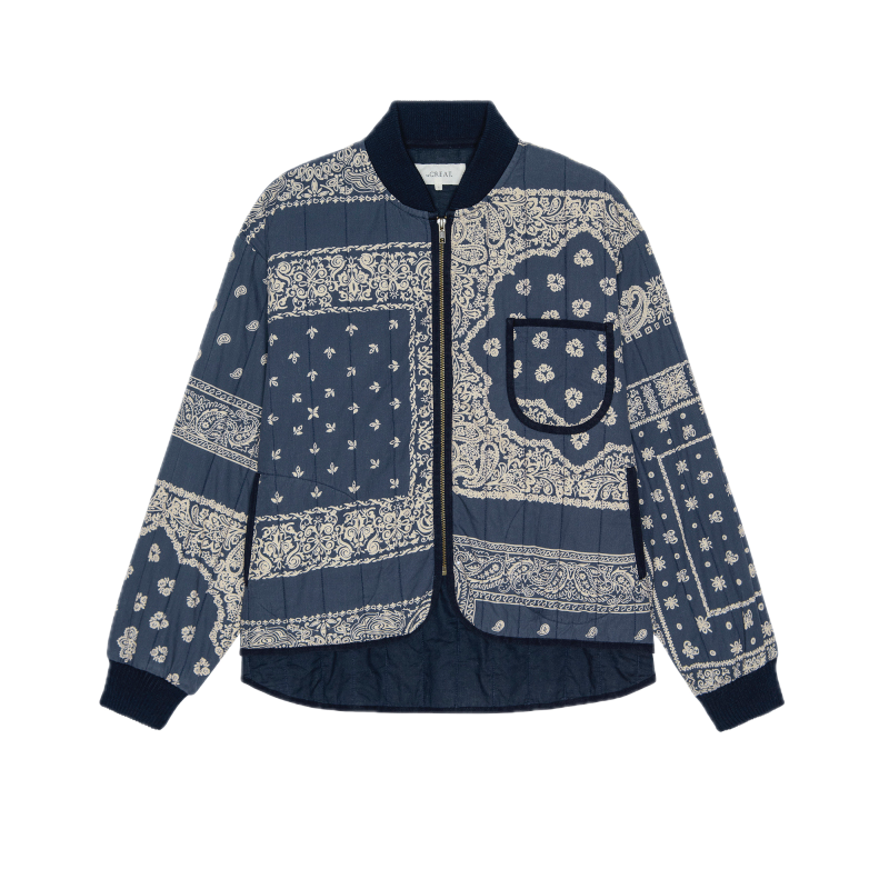 The Great Quilted Bomber in Navy Bandana Print