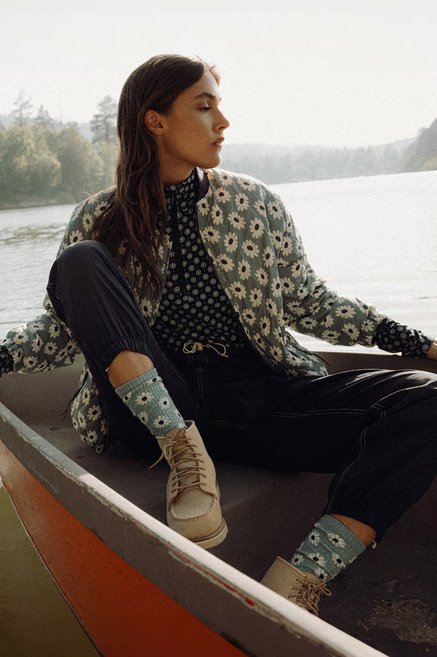 The Great Reversible Ultra Light Down Puffer in Falling Daisy - Cream