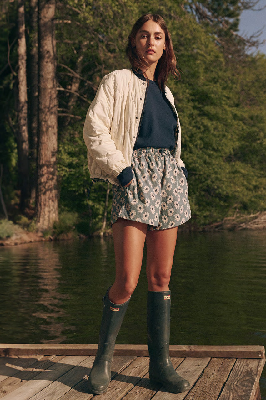 The Great Reversible Ultra Light Down Puffer in Falling Daisy - Cream