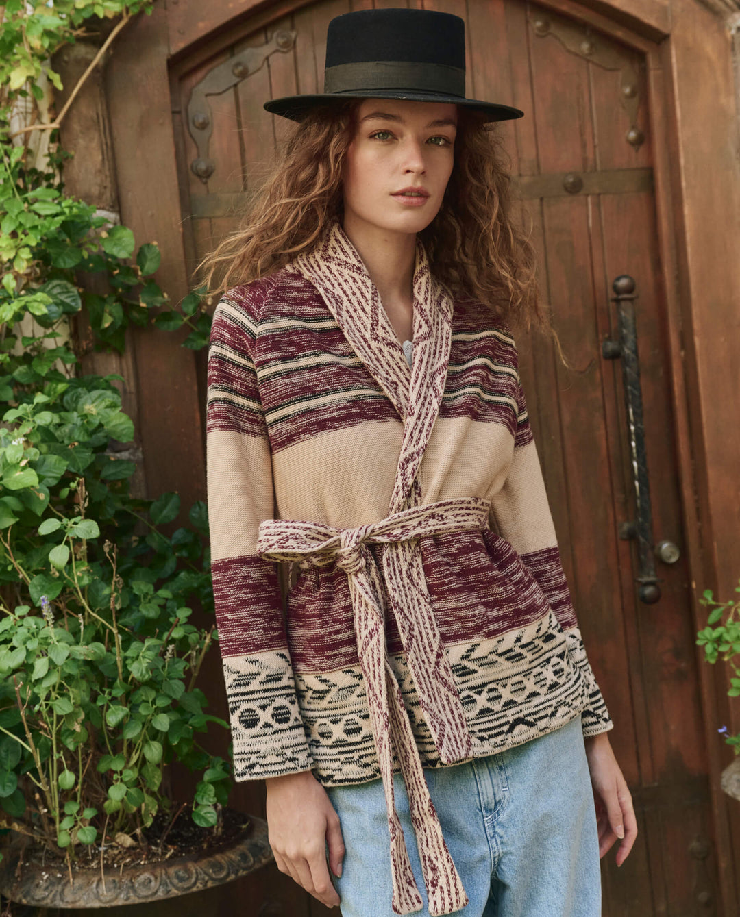 The Great Riding Cardigan in Rusted Red Multi