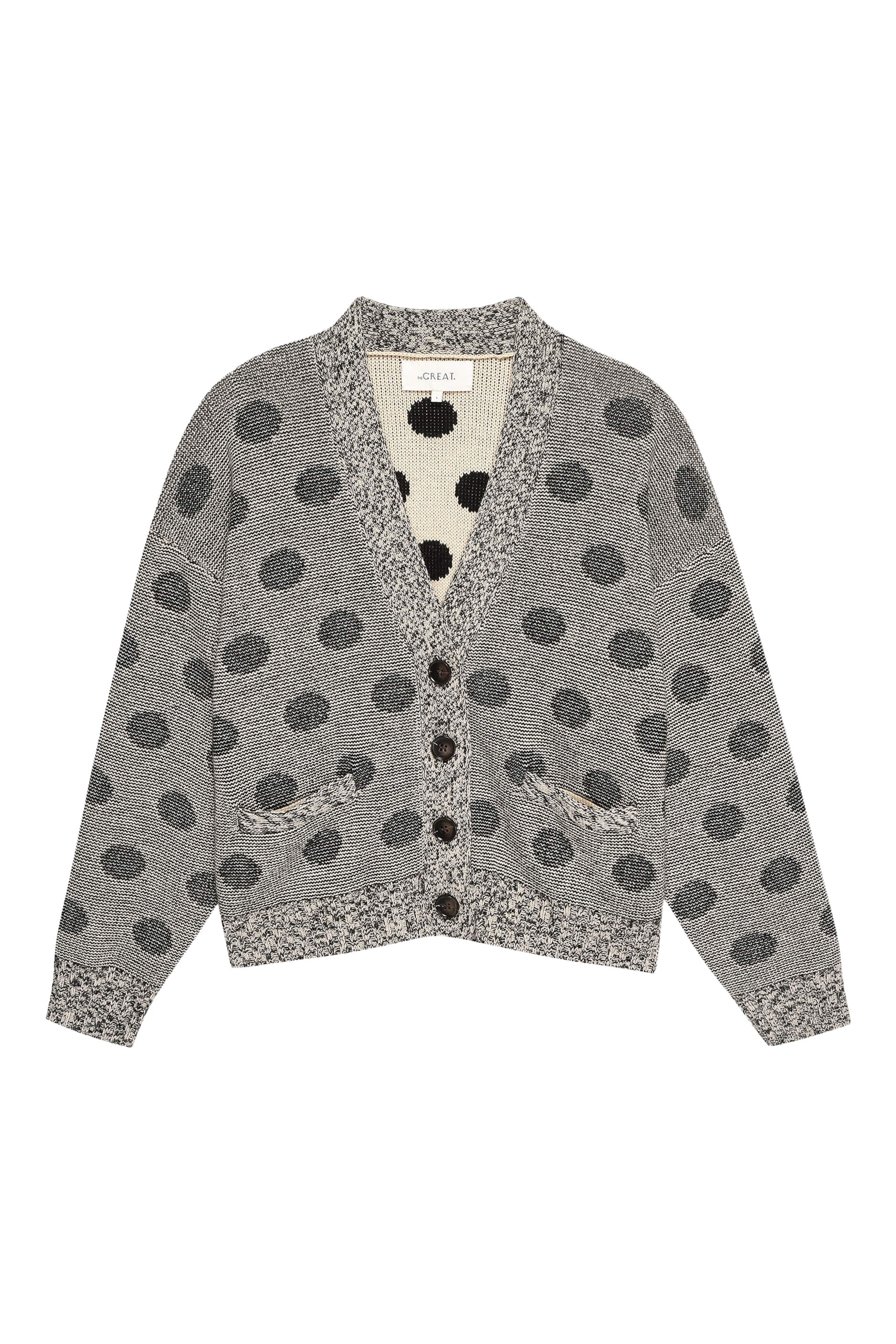 The Great Slouch Cardigan in Licorice Polka Dot