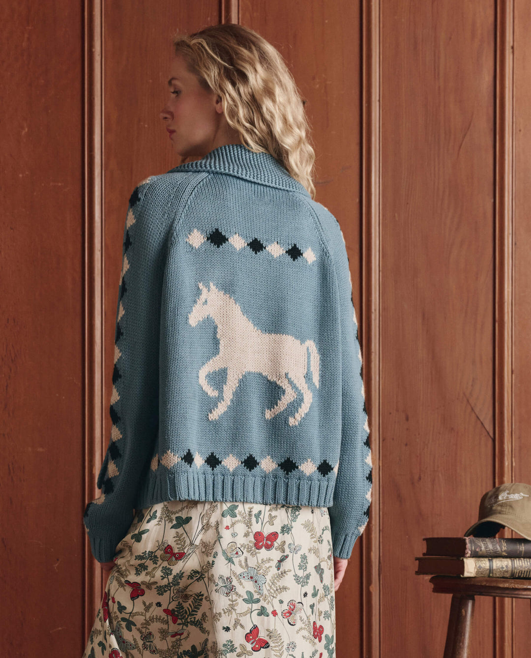 The Great Stable Lodge Cardigan in Blue Bell