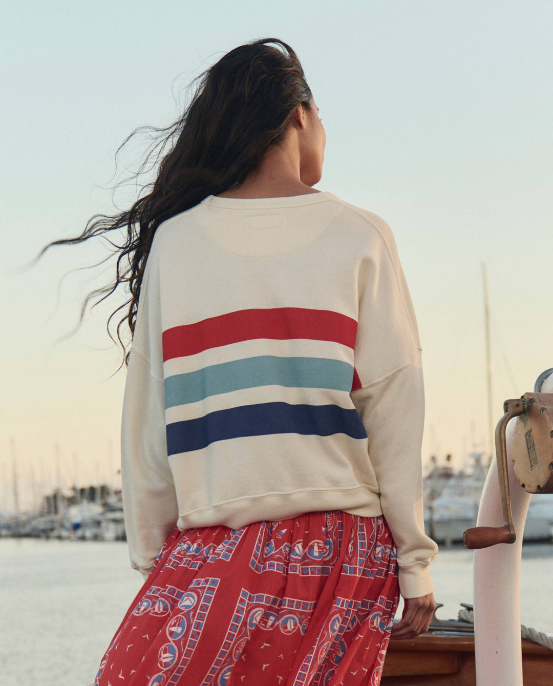 The Great Teammate Sweatshirt w/ Saltwater Stripe in Washed White