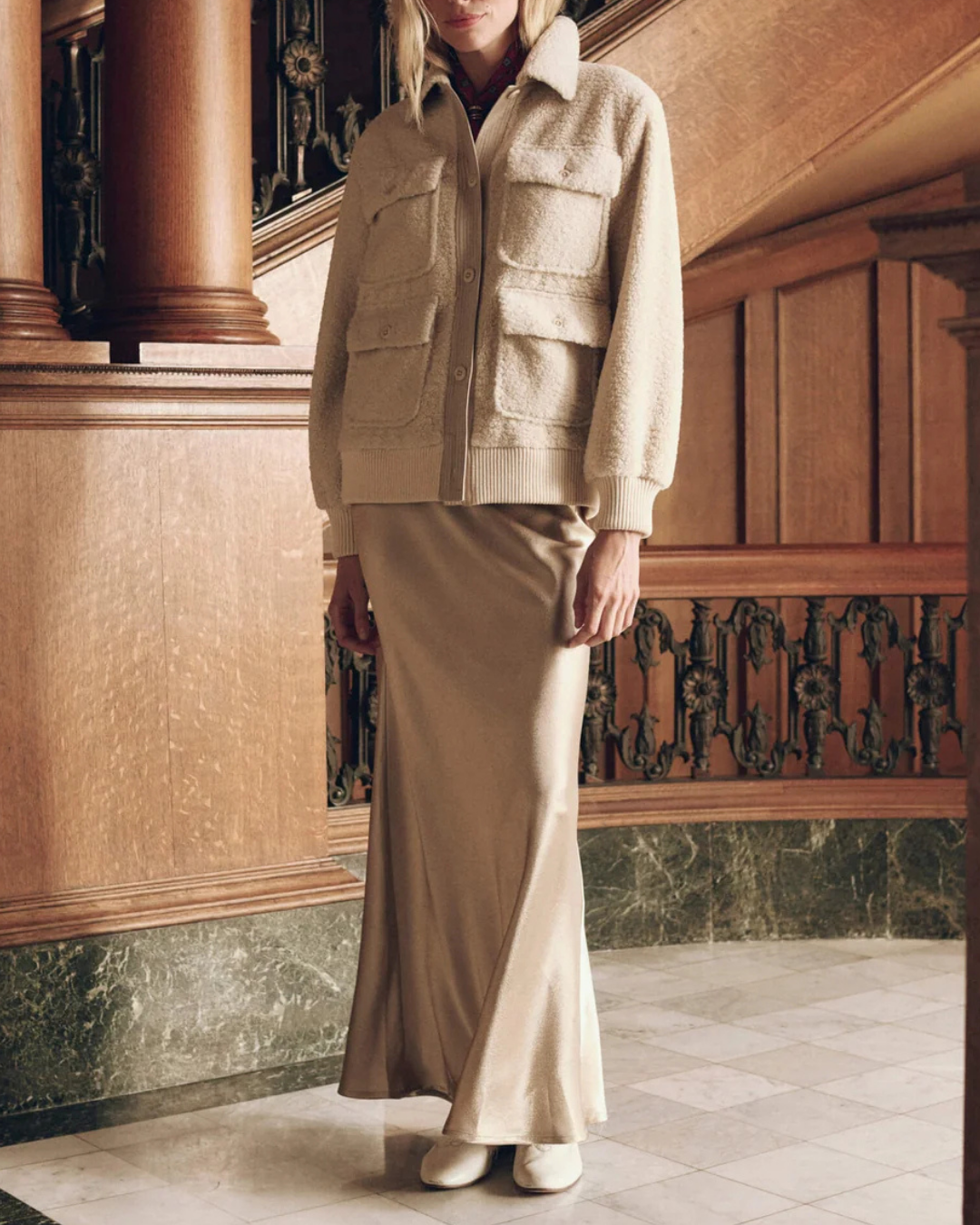 The Great The Patch Pocket Plush Jacket in Cream