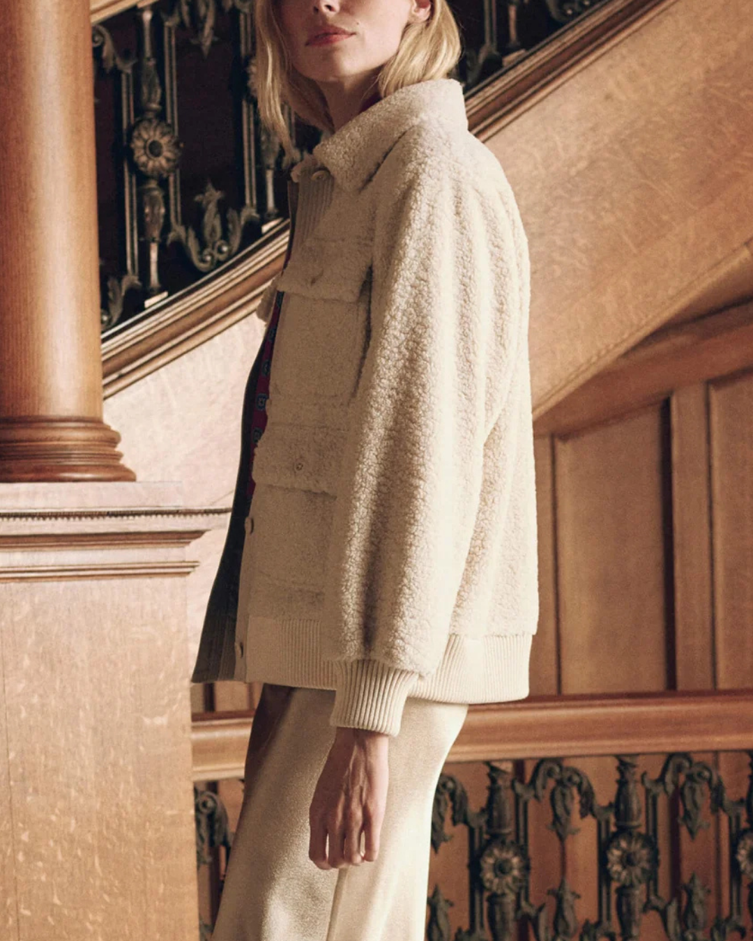 The Great The Patch Pocket Plush Jacket in Cream