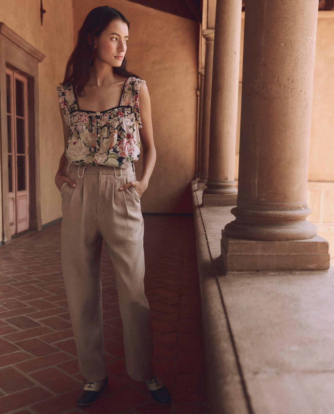 The Great Victorian Pleat Tank in Vintage Rose Print