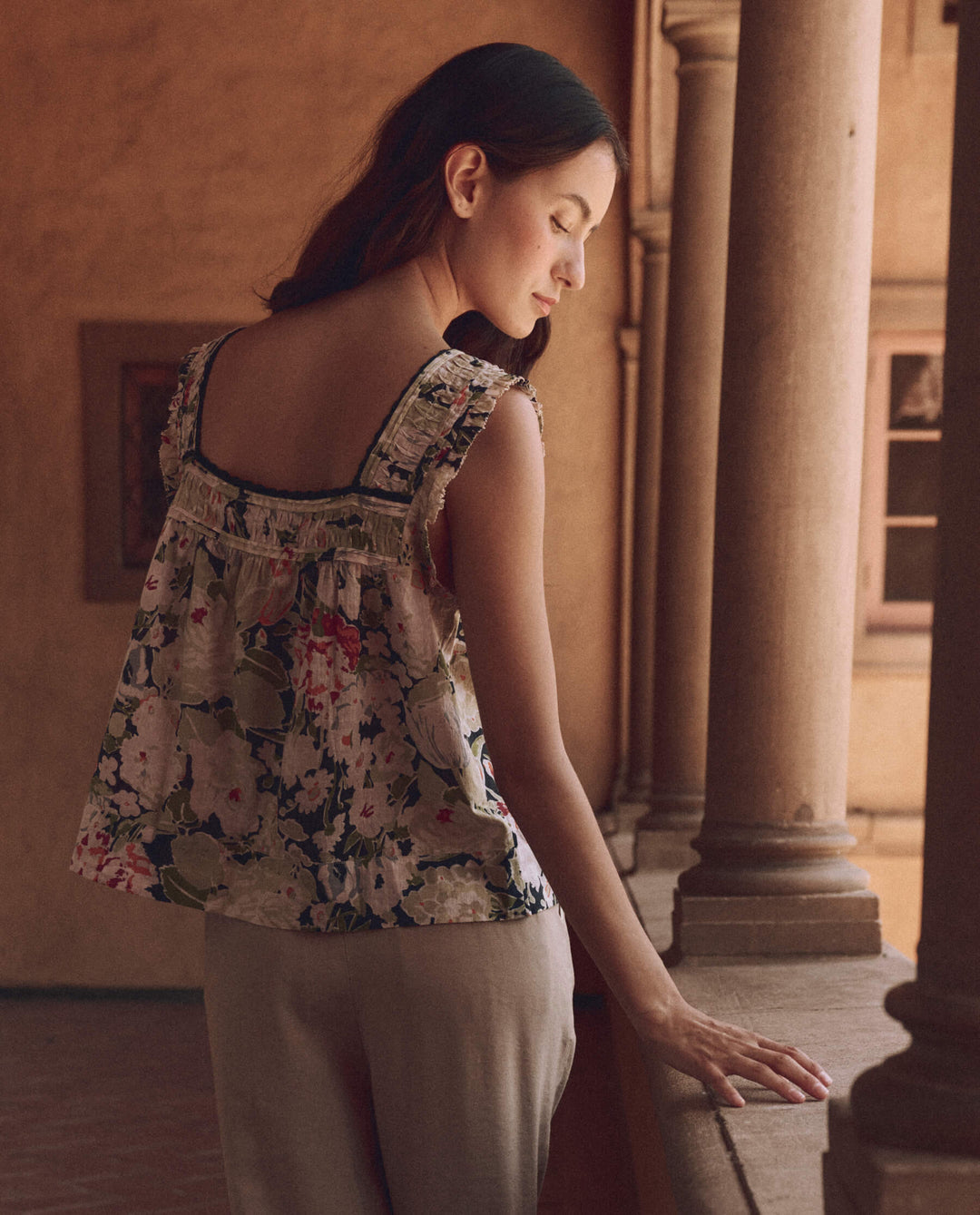 The Great Victorian Pleat Tank in Vintage Rose Print