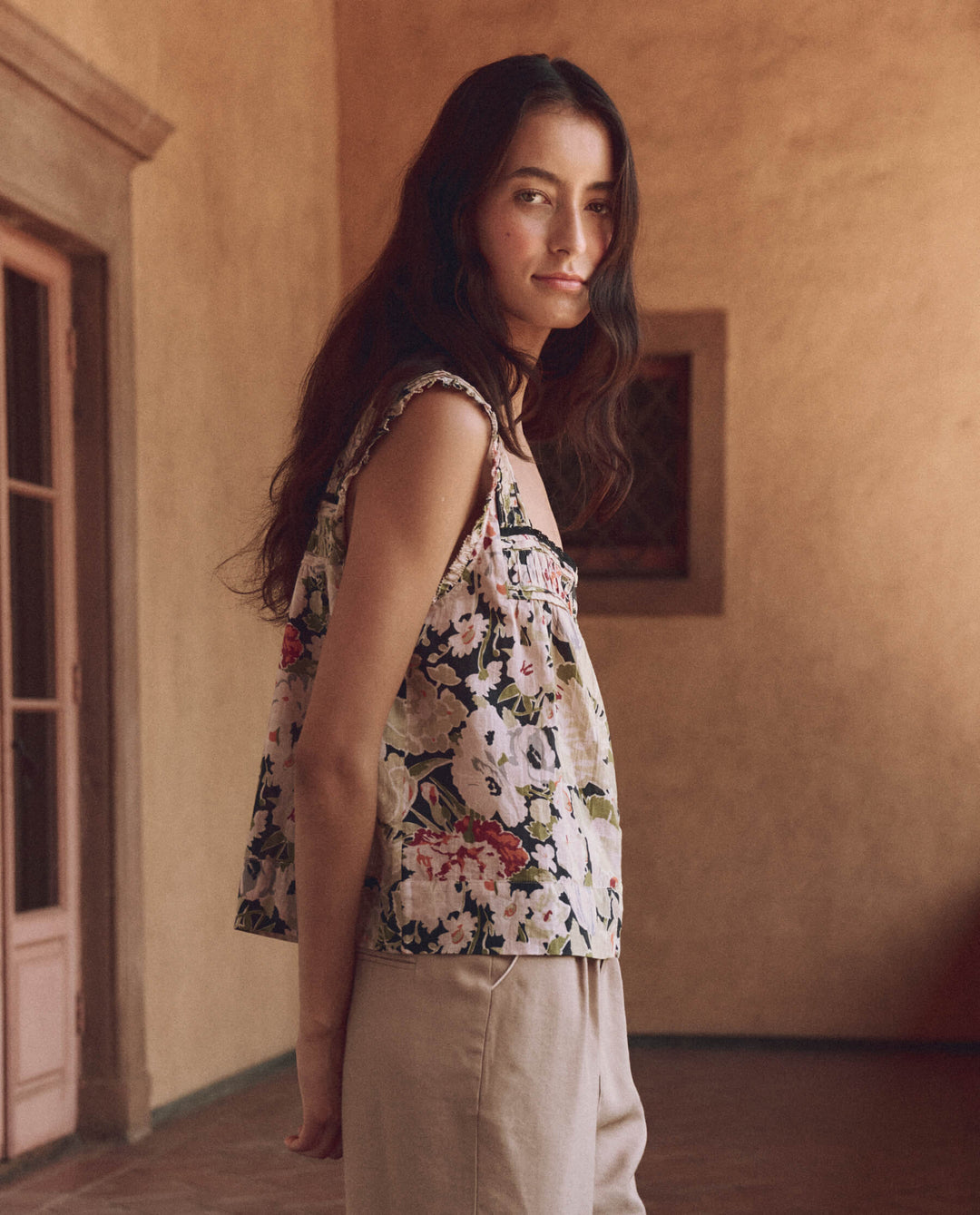 The Great Victorian Pleat Tank in Vintage Rose Print