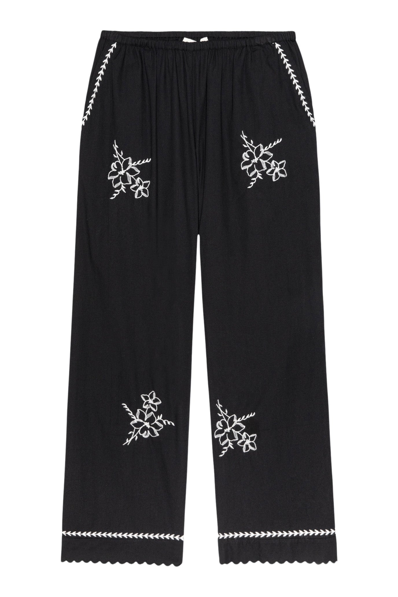 The Great Weekend Pant with Hanky Embroidery in Black