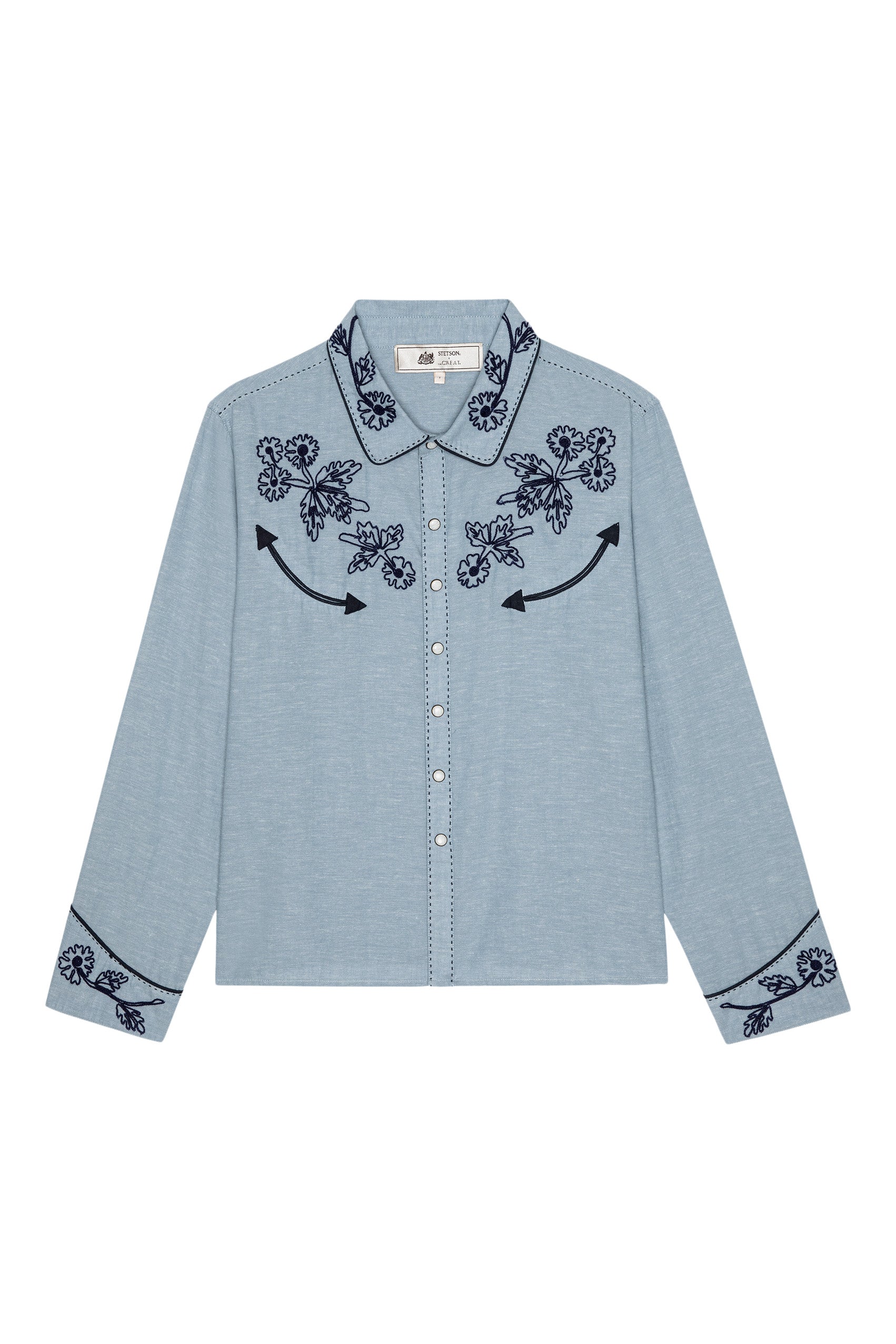 The Great x Stetson Embroidered Western Shirt in Chambray