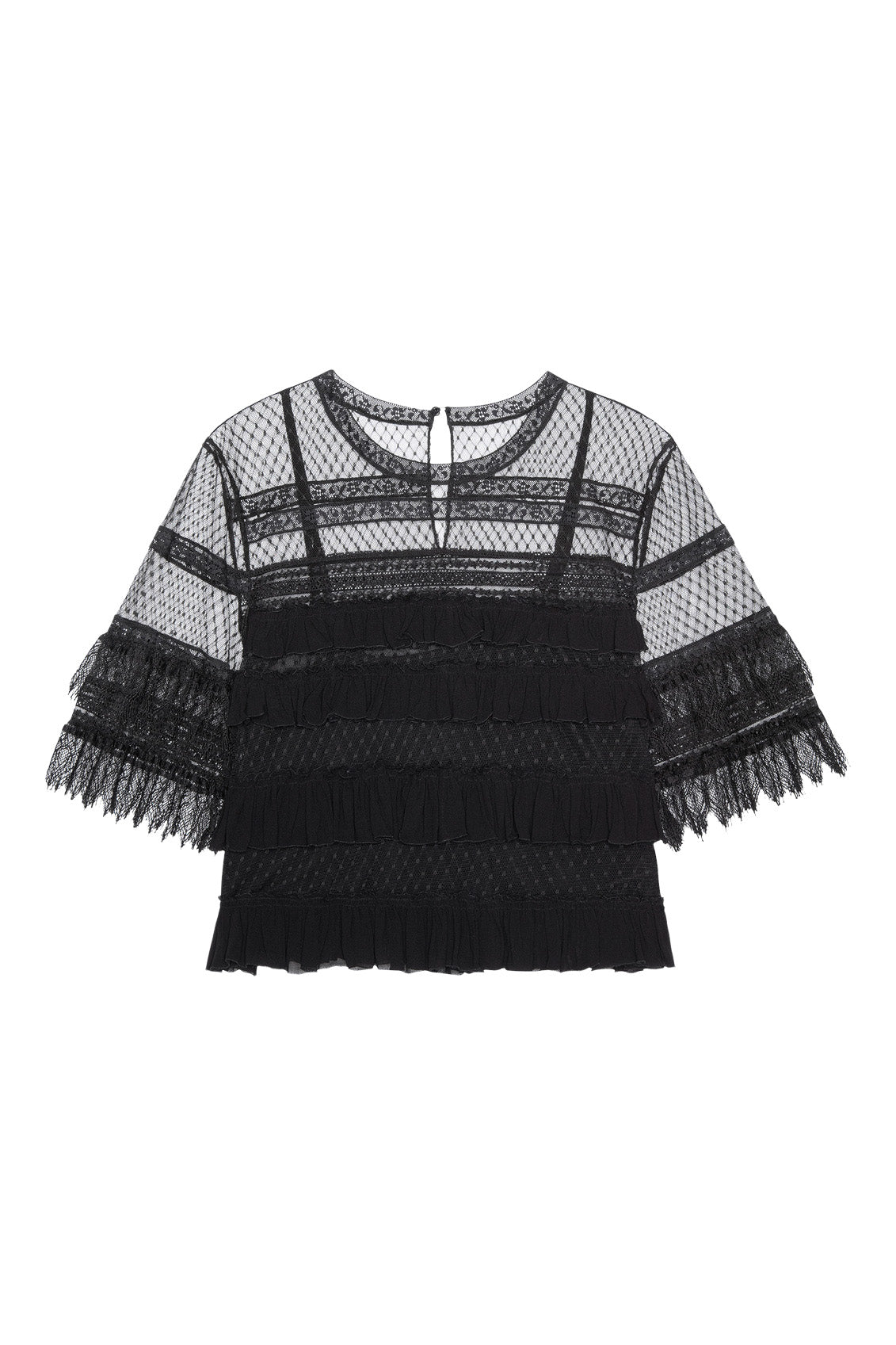 The Great Winter Mesh Flounce Top in Black
