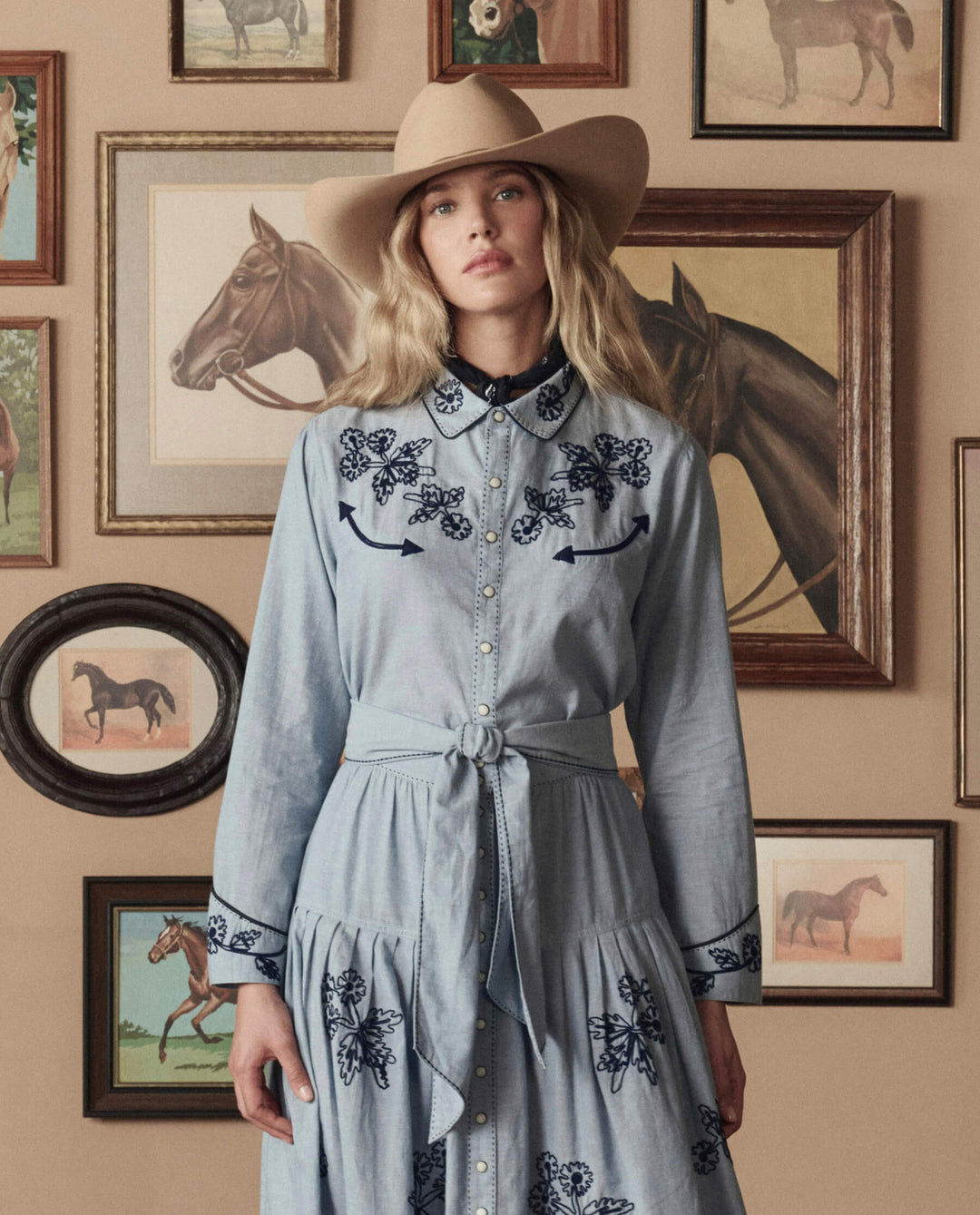 The Great x Stetson Embroidered Western Shirt in Chambray