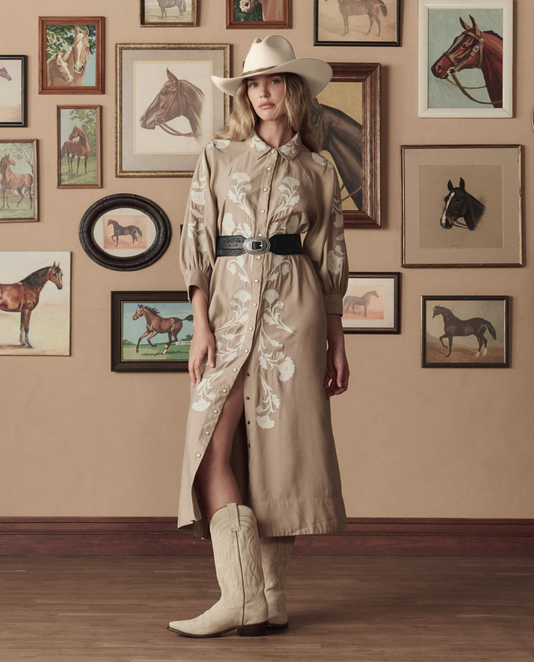 The Great x Stetson Suede Cowboy Boots in Pearl