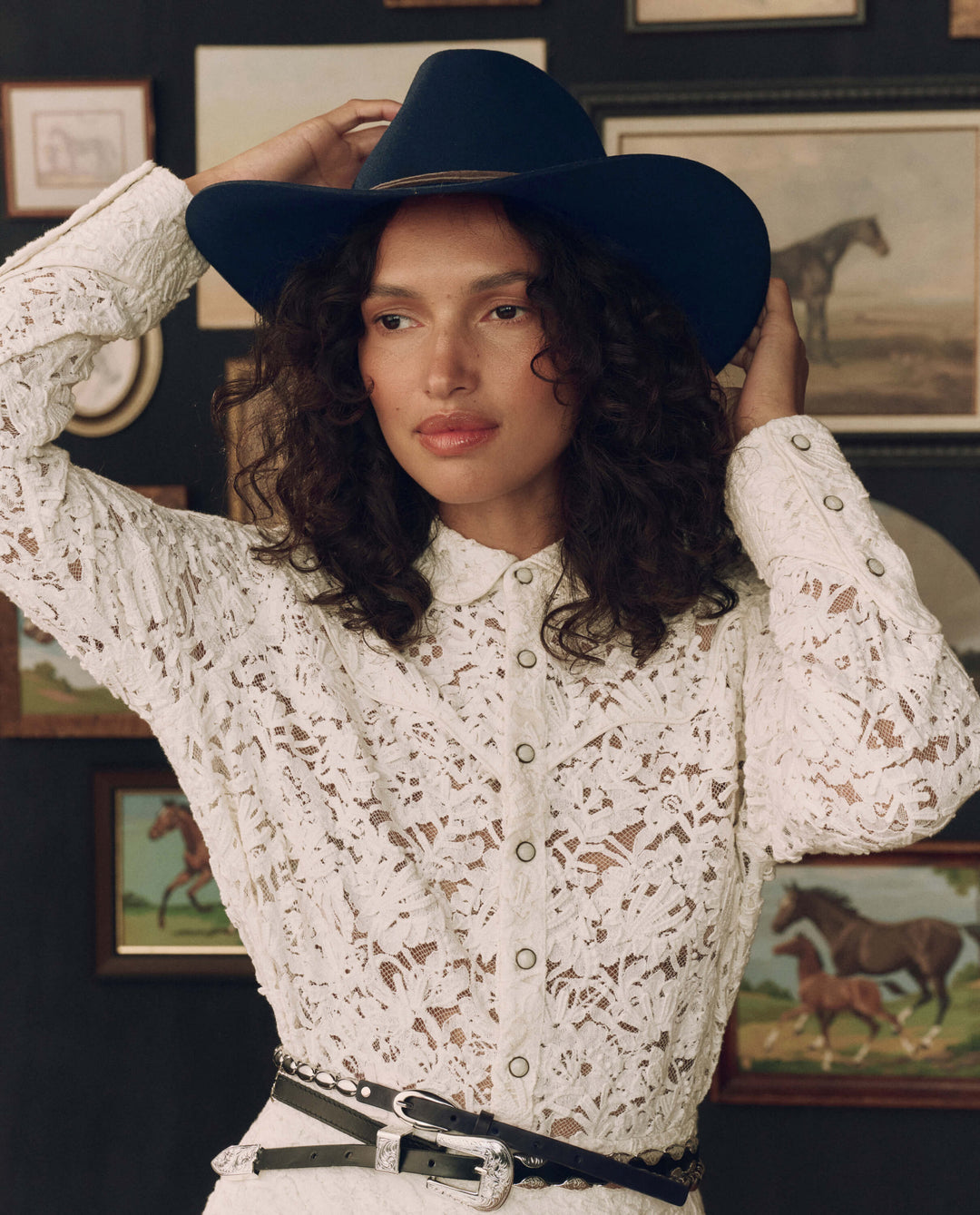 The Great x Stetson The Relic Lace Western Shirt in Cream