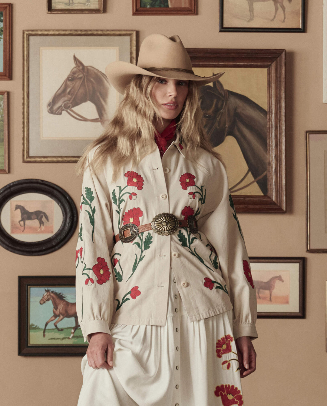 The Great x Stetson Western Embroidered Commodore Jacket in Cream