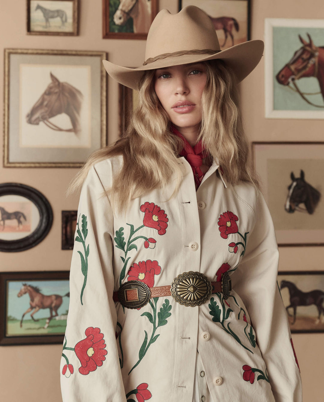 The Great x Stetson Western Embroidered Commodore Jacket in Cream