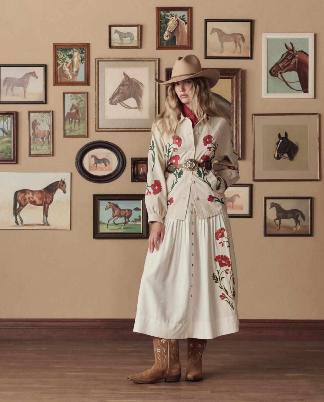 The Great x Stetson Western Embroidered Commodore Jacket in Cream