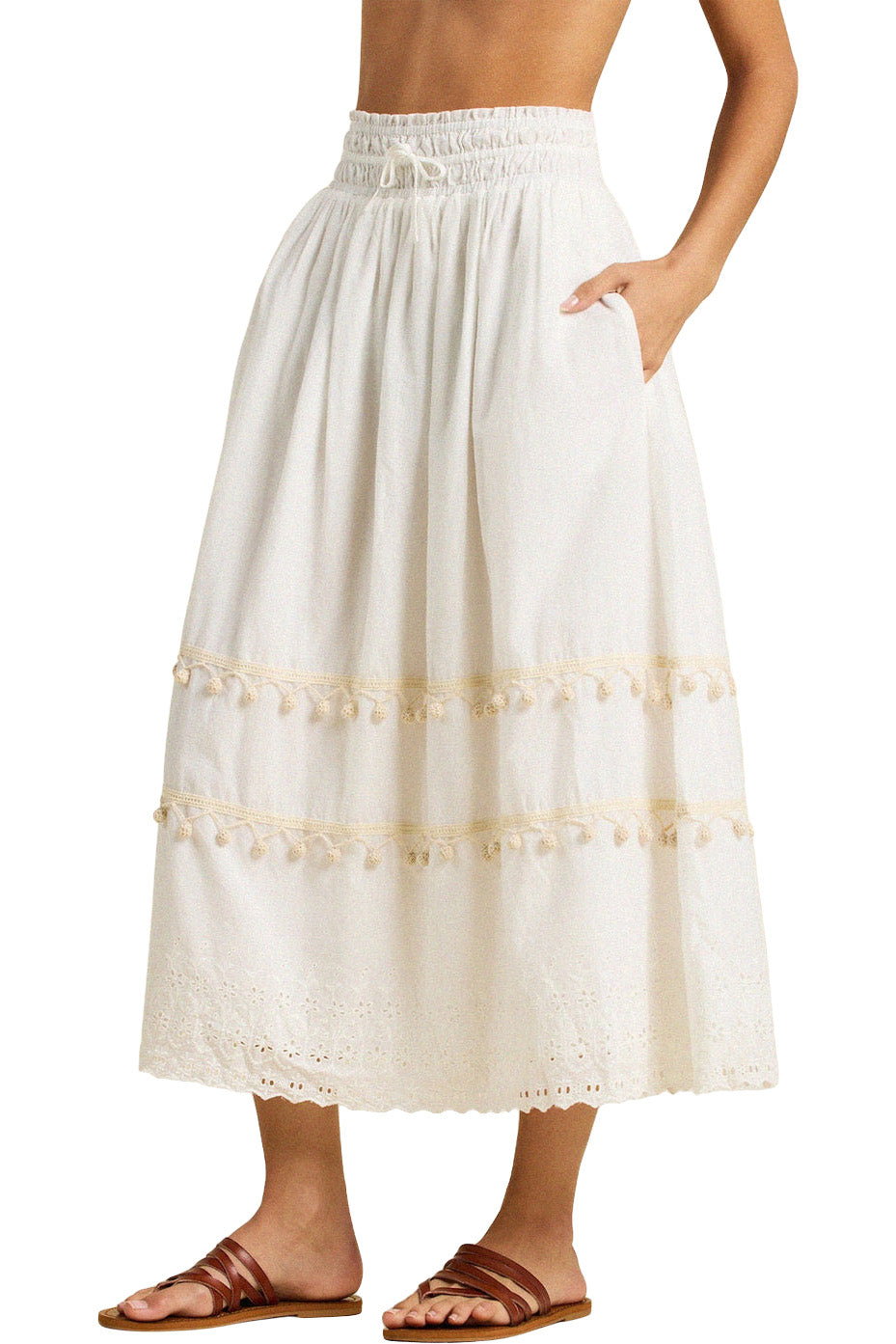 Trovata Birds of Paradis Bianca Skirt in White Eyelet