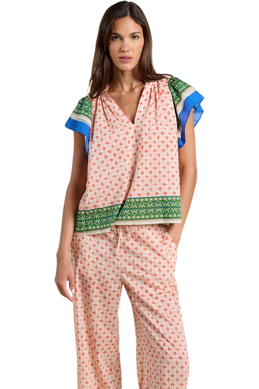 Trovata Birds of Paradis Clover Blouse in Santorini Border