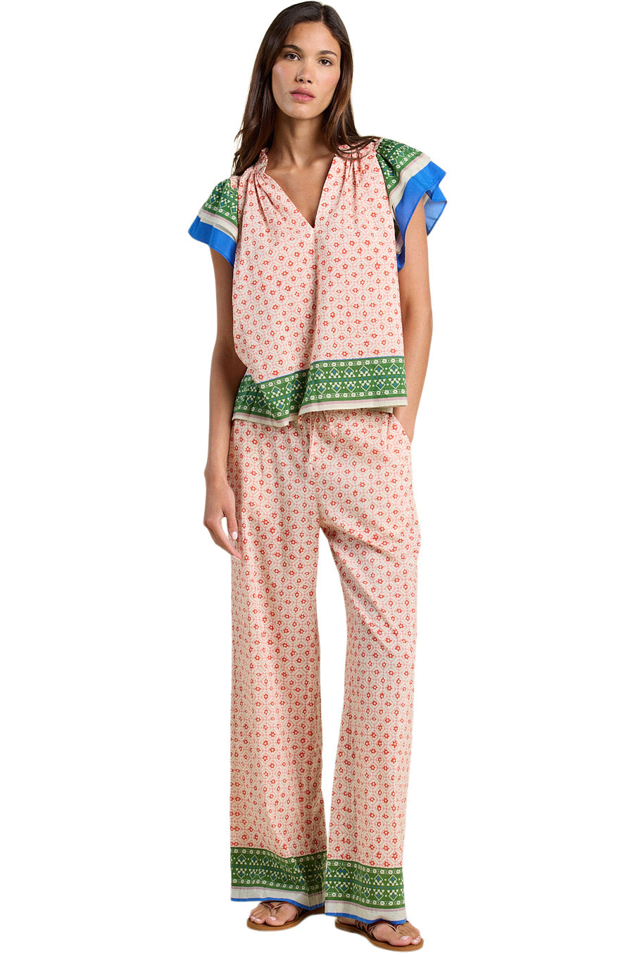 Trovata Birds of Paradis Clover Blouse in Santorini Border