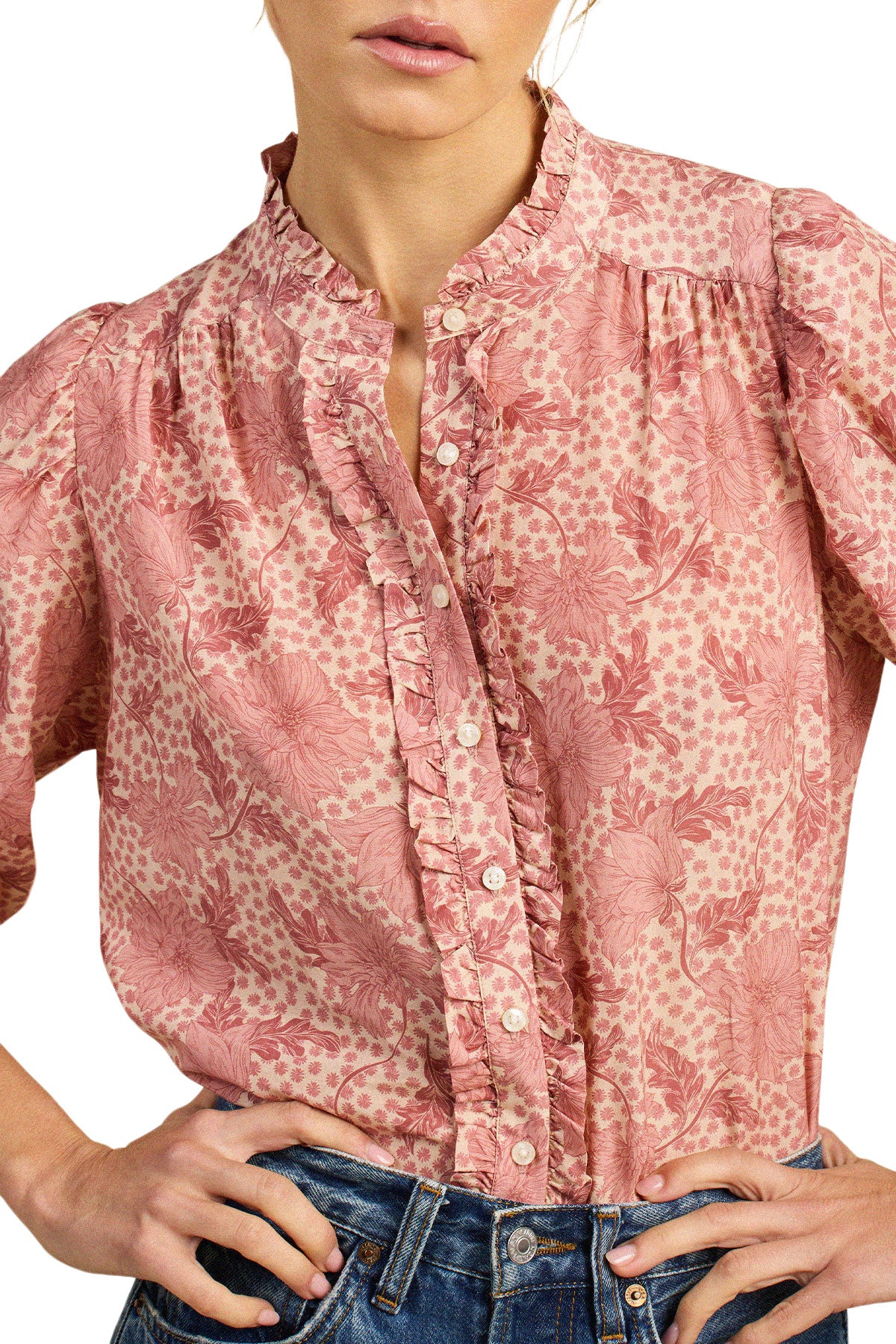 Trovata Birds of Paradis Elin Shirt in Rosewater Bloom