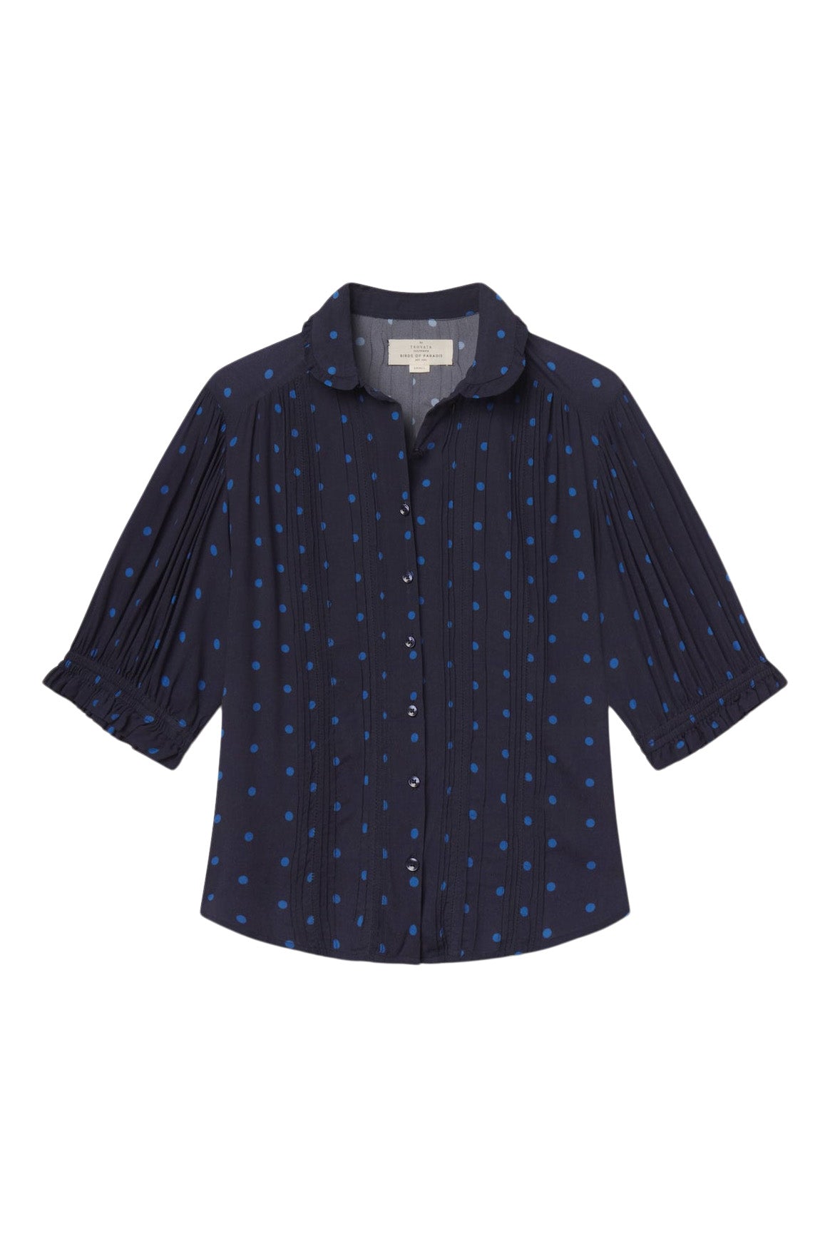 Trovata Birds of Paradis Gemma Blouse in Azure Polka Dot