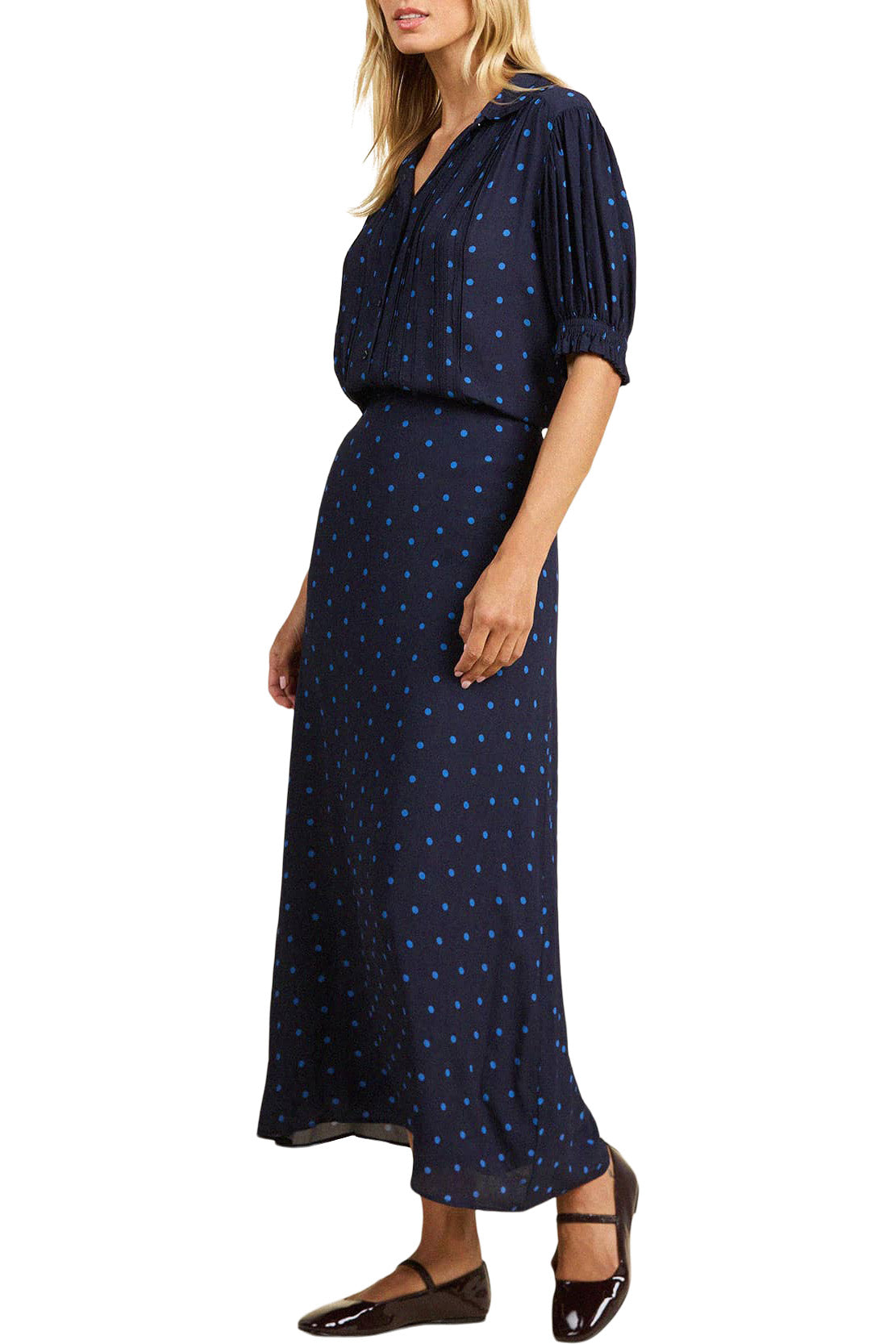 Trovata Birds of Paradis Gemma Blouse in Azure Polka Dot