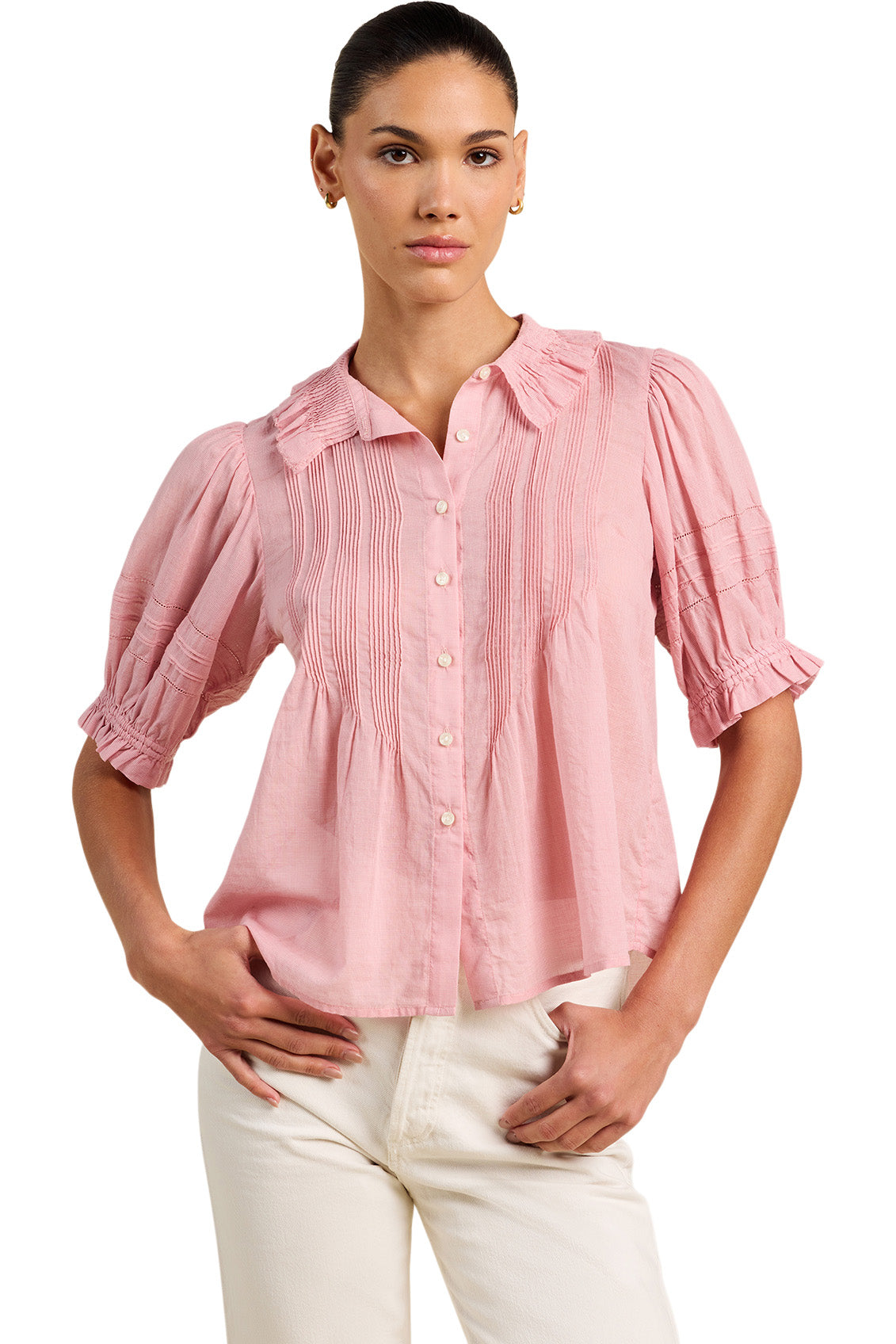 Trovata Birds of Paradis Jess Blouse in Blush Houndstooth