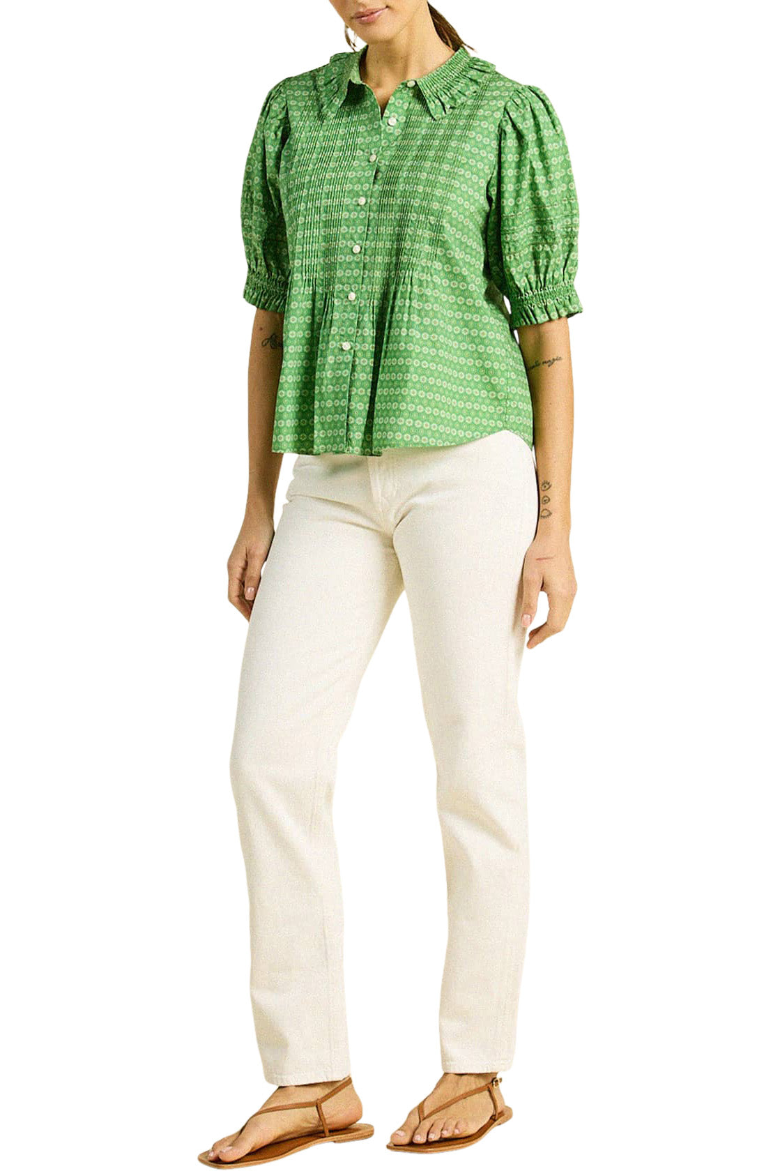 Trovata Birds of Paradis Jess Blouse in Green Medallion