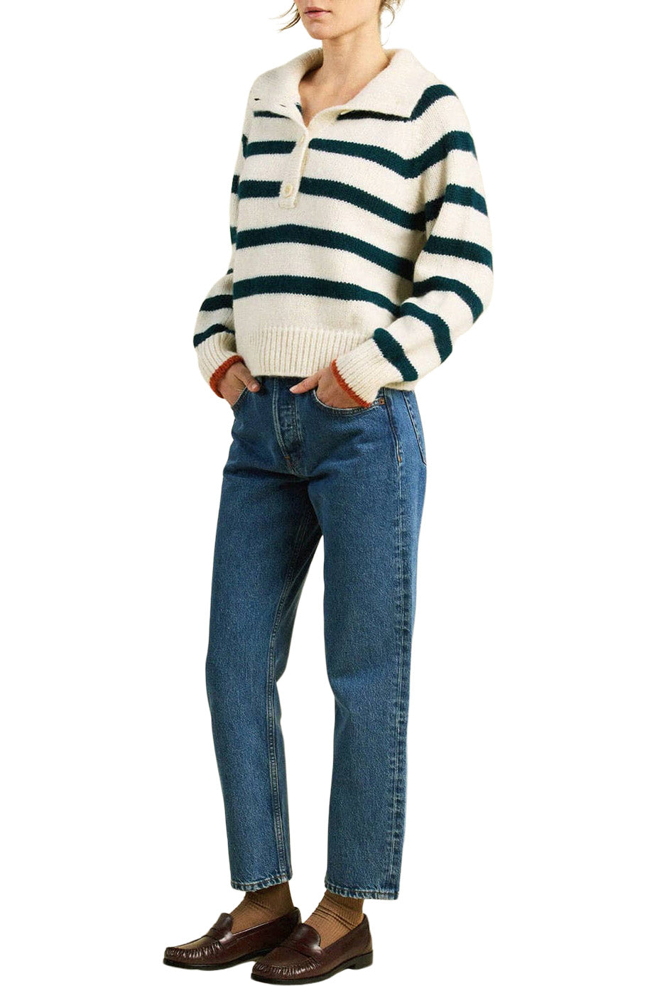Trovata Birds of Paradis Juneau Sweater in Teal Stripe