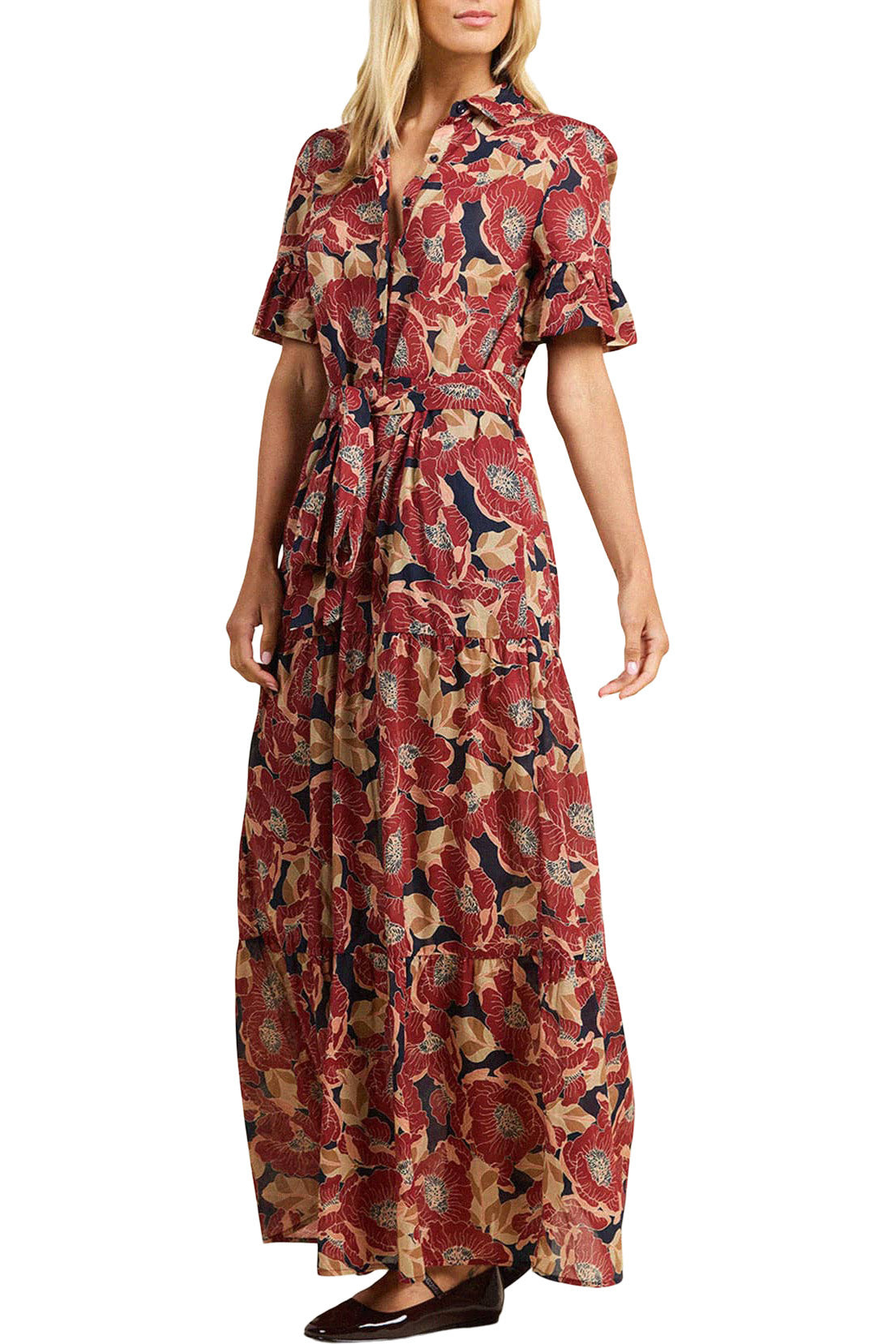 Trovata Birds of Paradis Martine Dress in Oleander Rouge